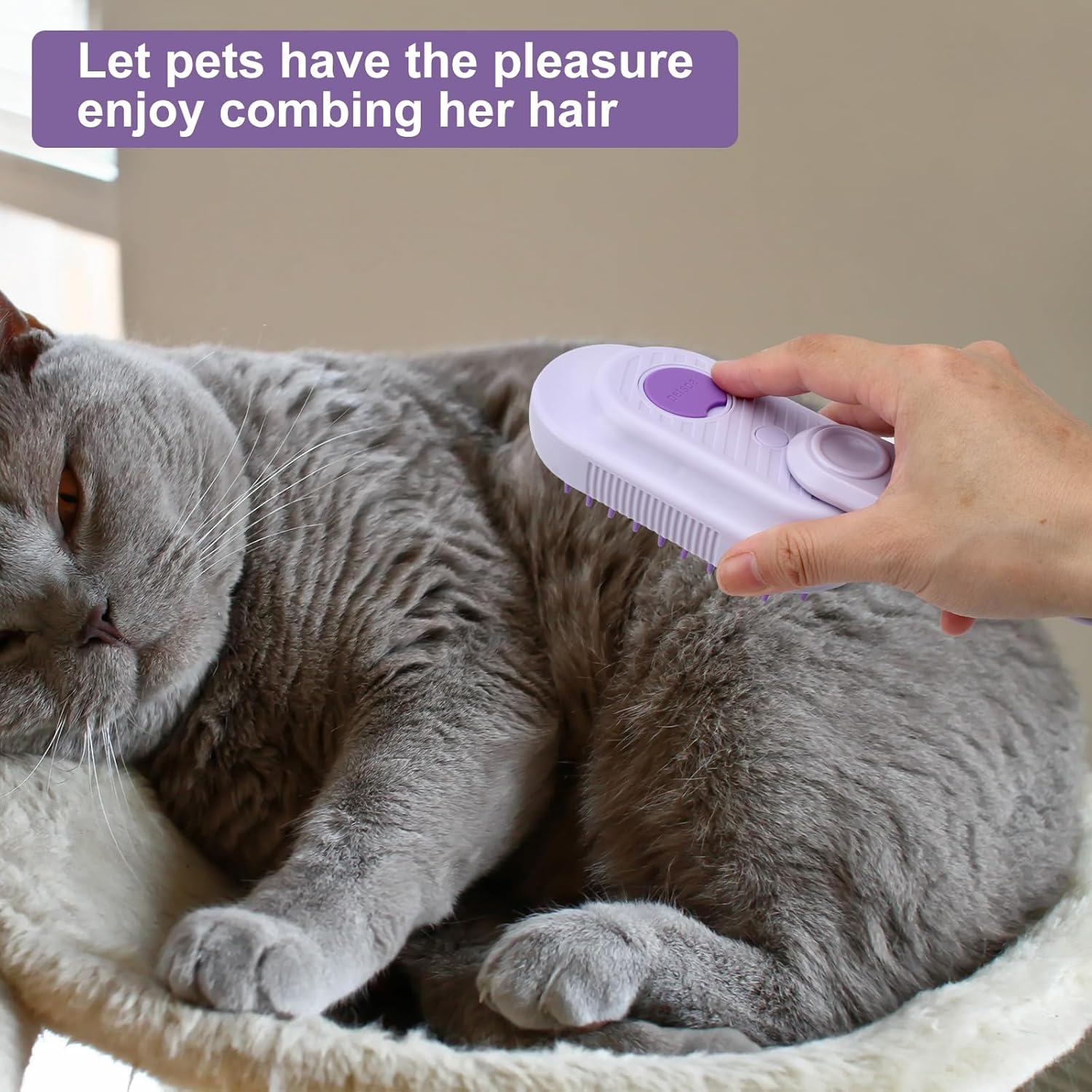 HENGBIRD Steam Brush for Cats and Dogs - Cat Brush with Steam, Dog Brush, Water Brush, Steamy Pet Brush (Purple) image number 2