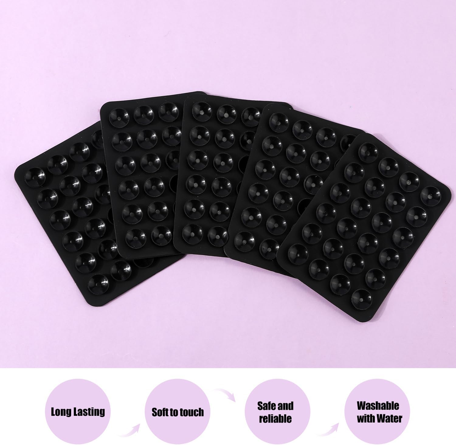 5Pcs Silicone Suction Cup Phone Holders, Multipurpose Phone Suction Mount for Car Phone Mini Suction Cup Mat Suction Phone Case Adhesive for Mobile Power, 24 Suction Cups, Black, 2.17 X 3.15In image number 5