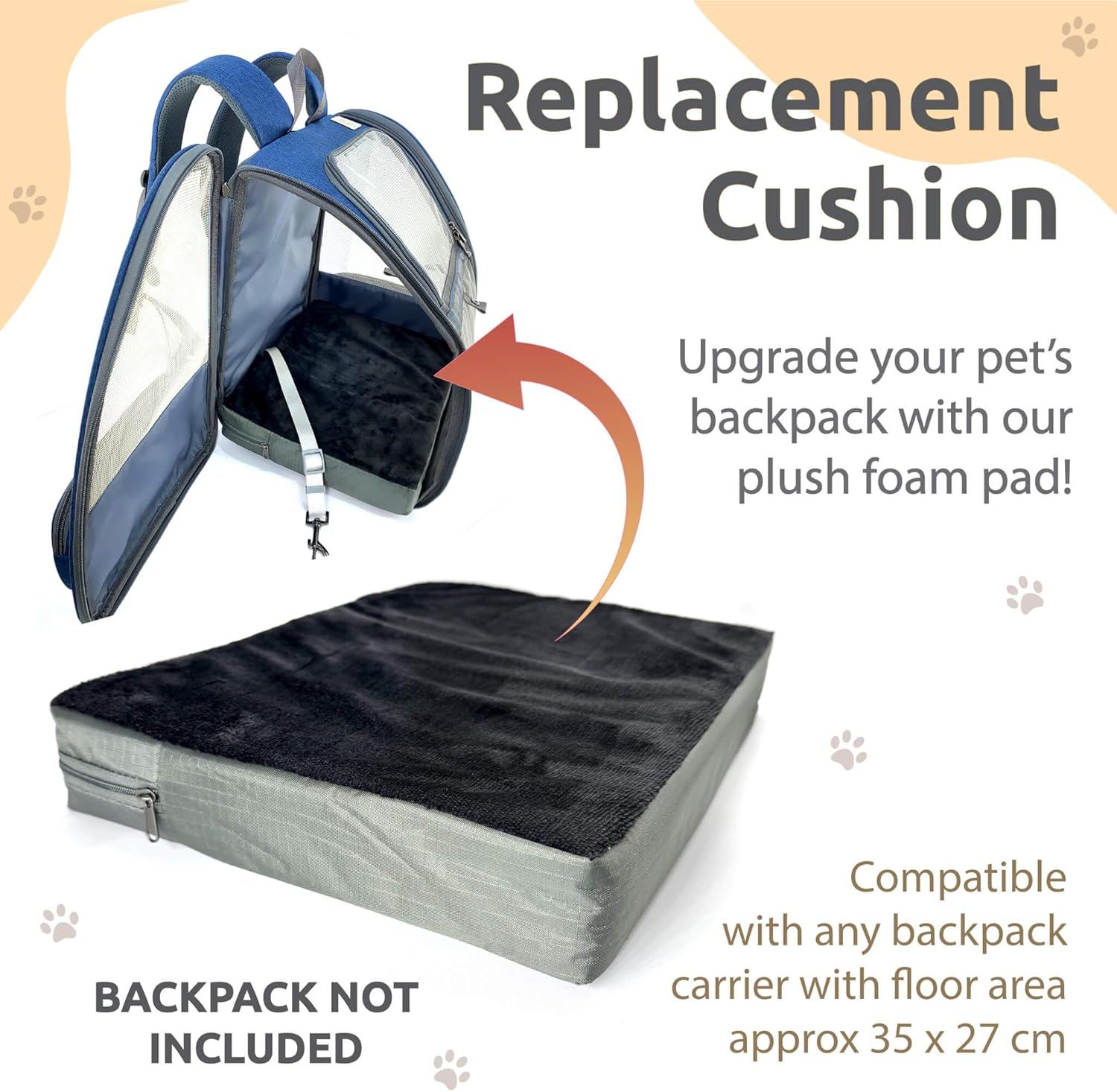 PIPCO PETS - Replacement Cushion for Pet Backpack Carrier | Plush Foam Pillow for Travel Bag: Dogs, Cats, Rabbits, Small Pets | Machine-Washable Waterproof Cover | Booster Cushion, Spare Mat