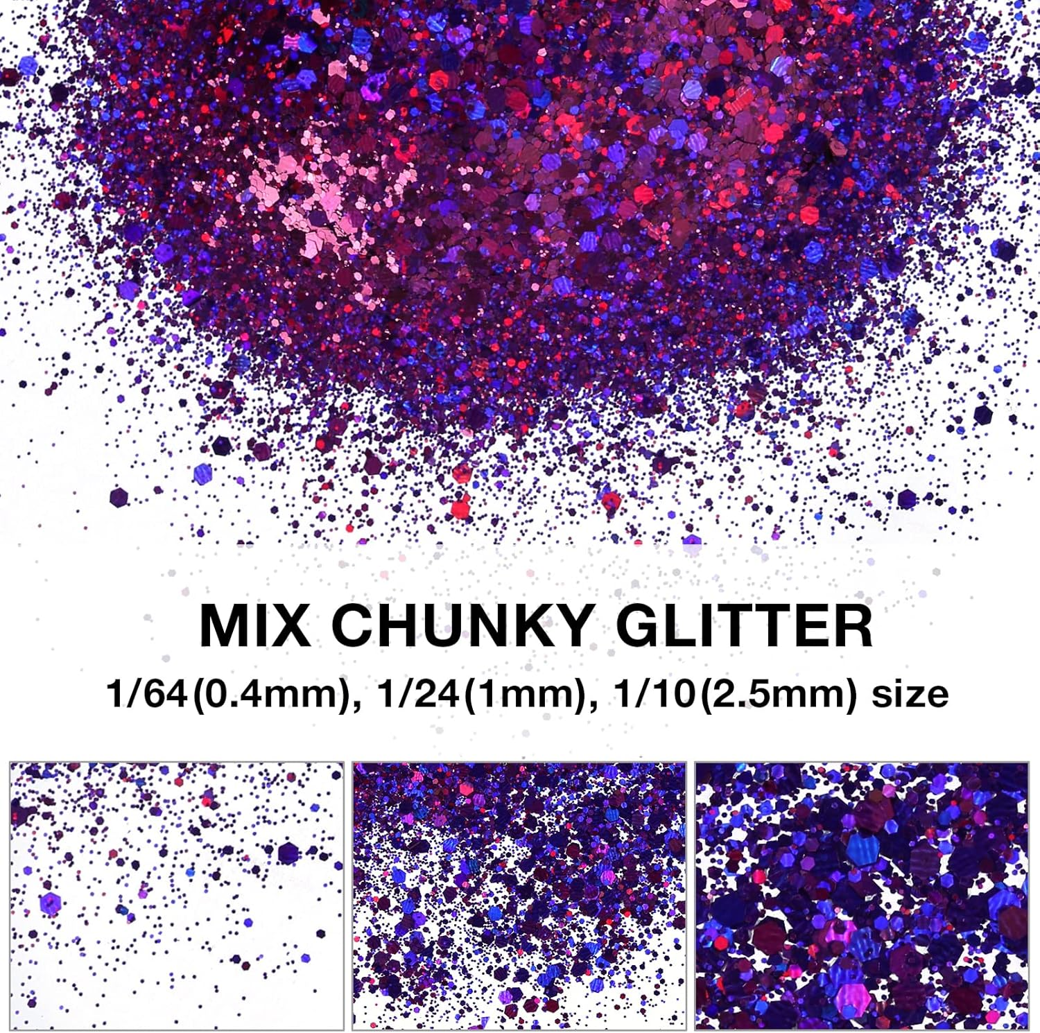 TORC 4 OZ Purple Holographic Glitter 4 Ounce Mix Chunky Glitter Bulk for Resin Craft Cosmetic Art Festival Decoration image number 5