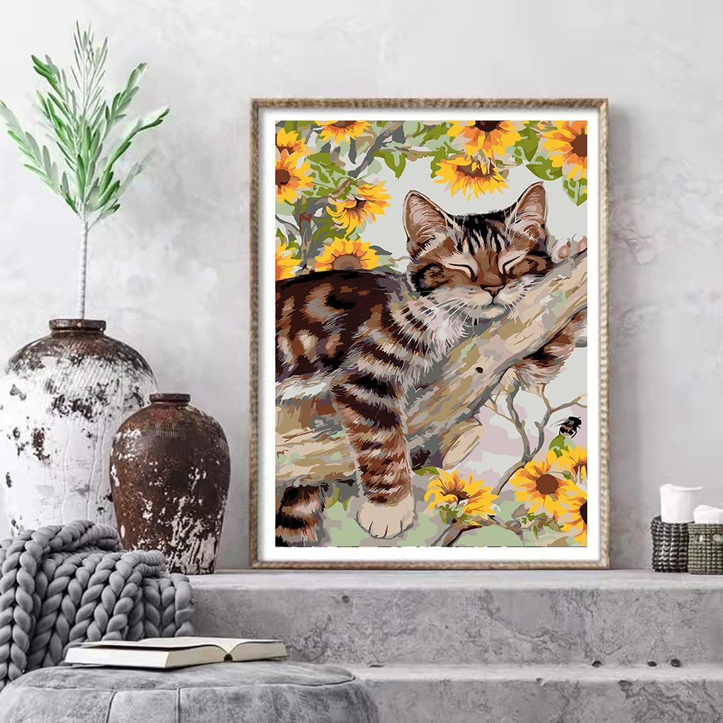 Paint by Number for Adults. Cats Paint by Numbers for Adults Beginner Drawing Paintwork with 3 Paintbrushes Paint Canvas Oil Painting 16&rdquo; X 20&rdquo; image number 4