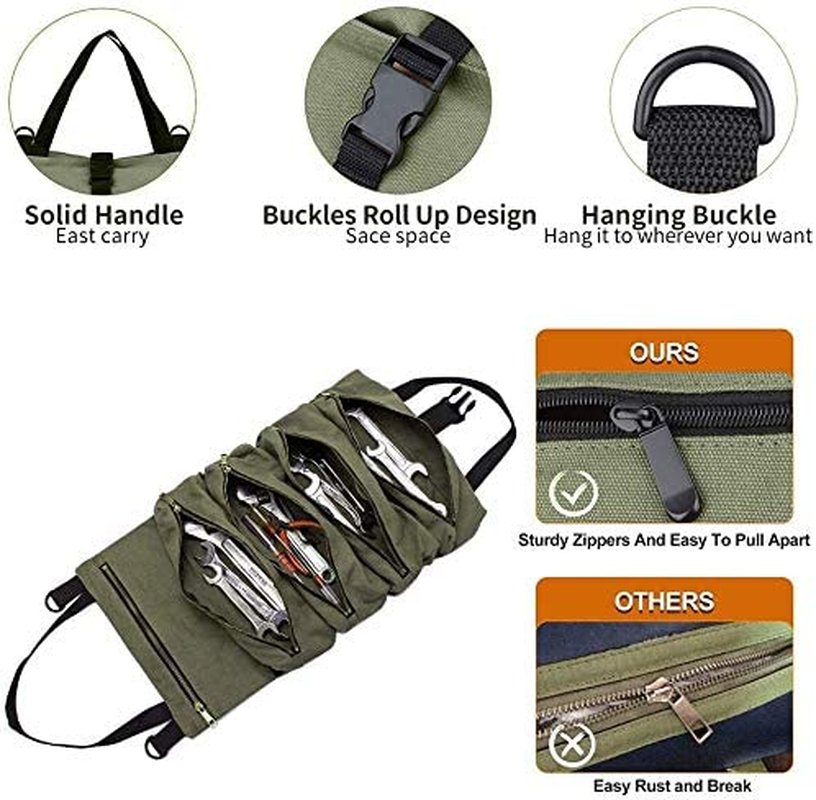 Super Roll Tool Roll,Multi-Purpose Tool Roll up Bag, Wrench Roll Pouch,Canvas Tool Organizer Bucket,Car First Aid Kit Wrap Roll Storage Case,Hanging Tool Zipper Carrier Tote, Car Camping Gear image number 4