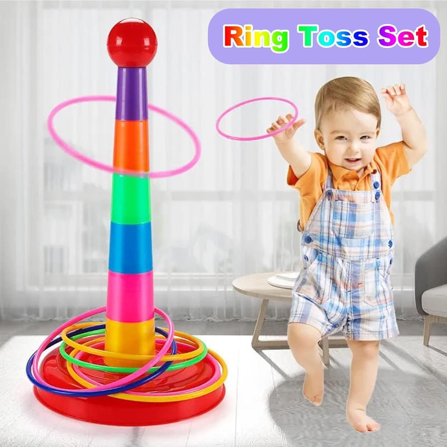2 Color Columns + 48 Circles, Colorful Happy Circle Game,Children'S Play Park, Christmas Party Birthday Party Gift. Suitable for Indoor Holiday Games Family Christmas Party Games image number 4