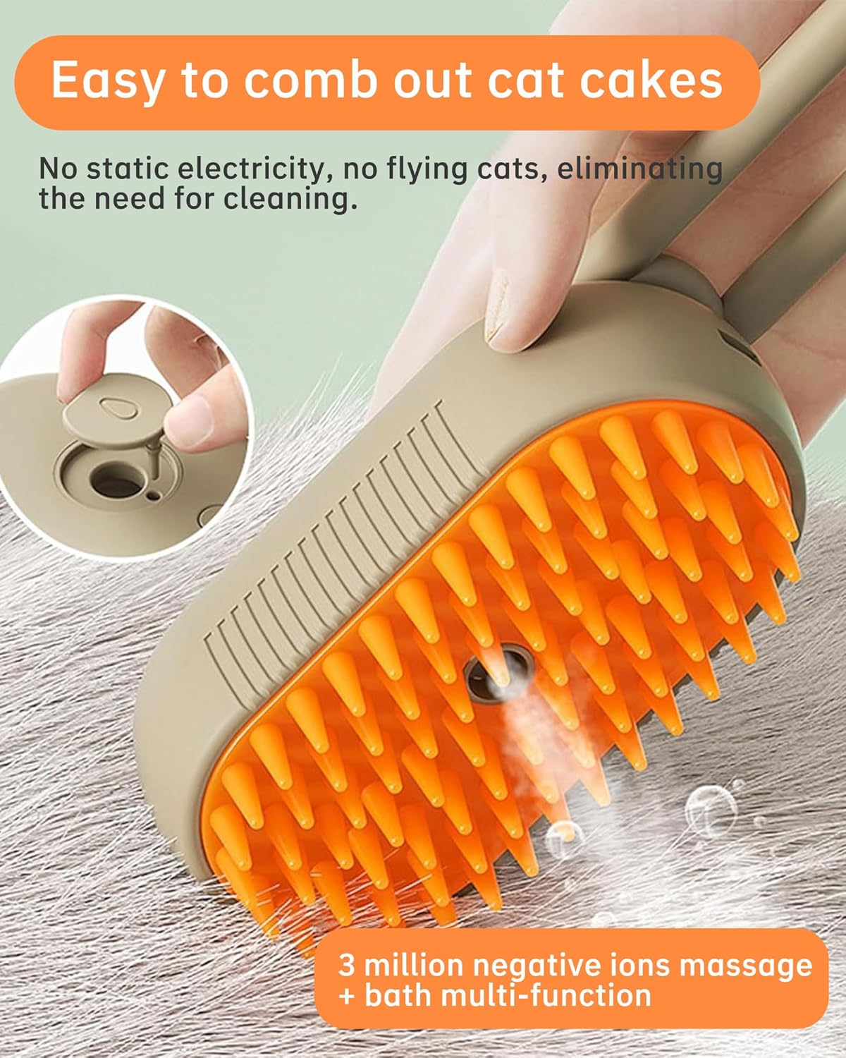 Steamy Cat Brush Cat Steam Brush Pet Grooming Brush for Cats and Dogs for Massaging Detangling and Depilation Suitable for Long Haired and Short Haired Pets image number 6