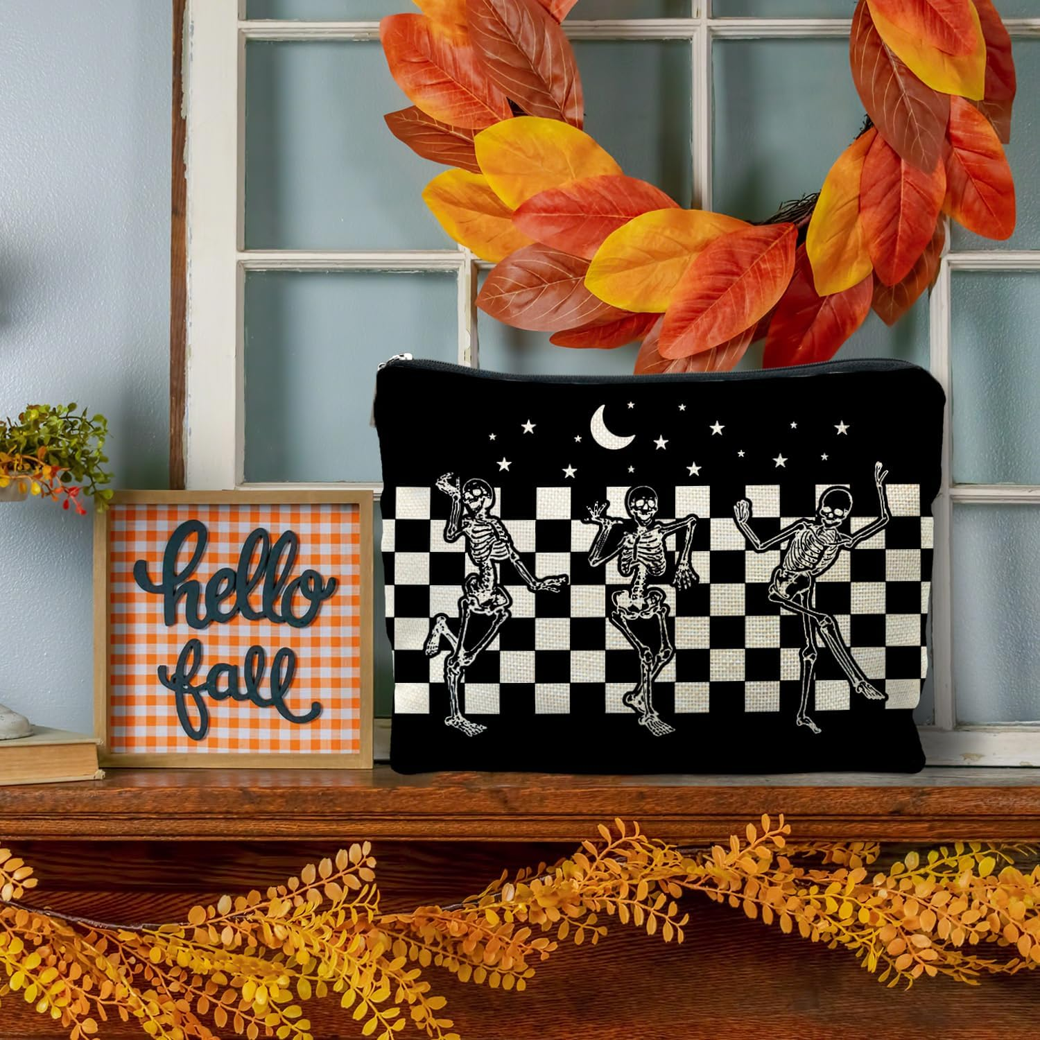 RYYCDOI Makeup Bag Halloween Cosmetic Bag, Gothic Skeleton - Bat - Green image number 6