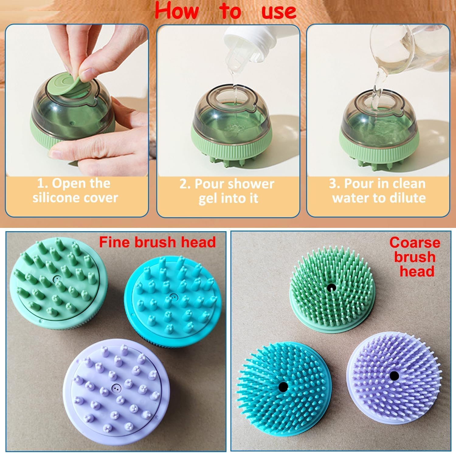 Pet Grooming Brush Bath Shampoo Massage Dispenser Shower Brush, 1Pc Dog Bath Brush Scrubber Soft Silicone Pet Grooming Brush Bath Shampoo Massage Dispenser Shower Brush Pet Massage Shower Brush,Green - Green image number 3