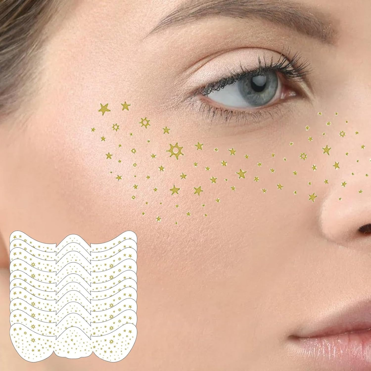 Gold Glitter Freckles Face Tatto | Stardust Speckle Makeup Patches | 10Pcs Temporary Fake Spots Makeup Sticker | Temporary Fake Freckles | Dancer Costume Accessory