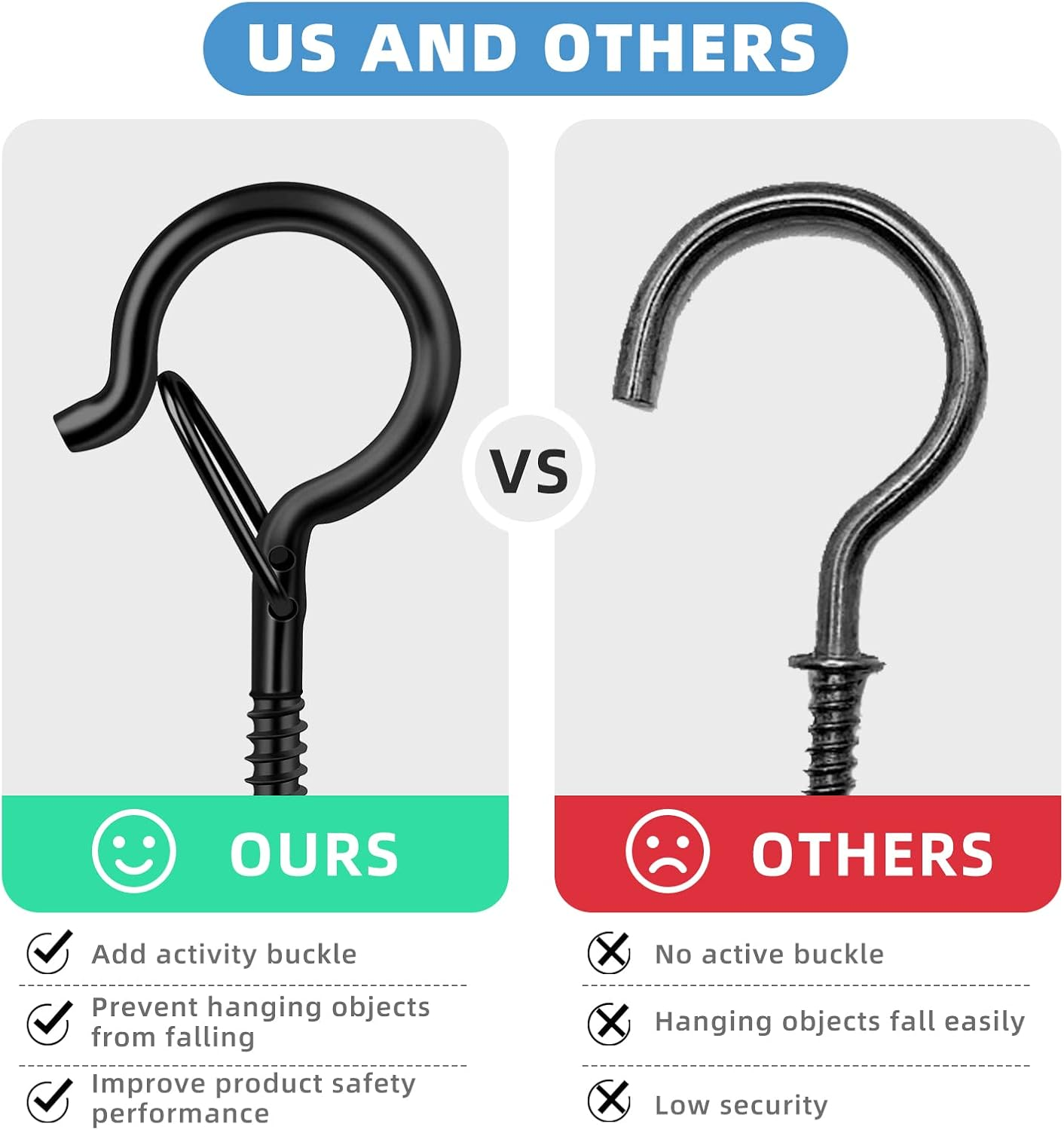 Esteopt Screw-In Hooks, Q-Hanger Hooks, Screw Hooks for Outdoor String Lights Plants, Birdcage, Feeders, Christmas Decor, Mounted on Ceiling or Wall (Black-8Pcs) image number 2