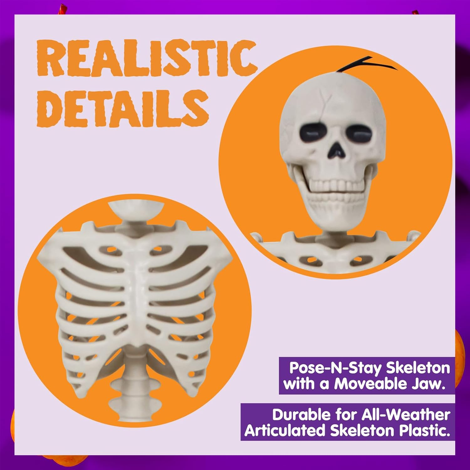 2 Pack Halloween Hanging Skeleton Decorations Full Body Posable Joints Skeletons 16 Inch Mini Skeleton Realistic Human Plastic Bones Halloween Outdoor Indoor Decoration, Halloween Skeleton Decor Movable for Haunted House Props Halloween Party Decoration image number 4