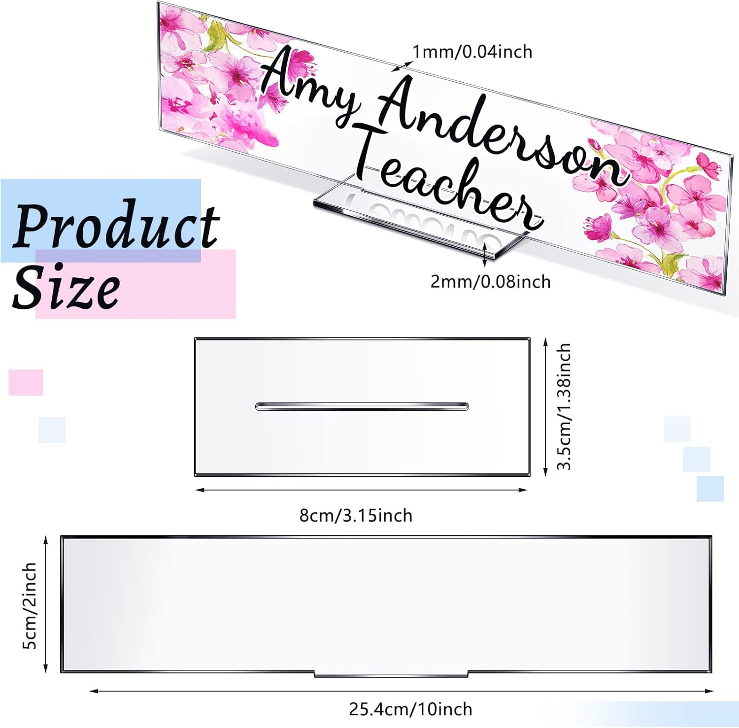 Yookeer 12 Pack Acrylic Name Plate Personalized Desk Name Plaque Sign Clear Panel Rectangle Acrylic Sheet Blank for Office Desk Decor(2 X 10 Inch) image number 4