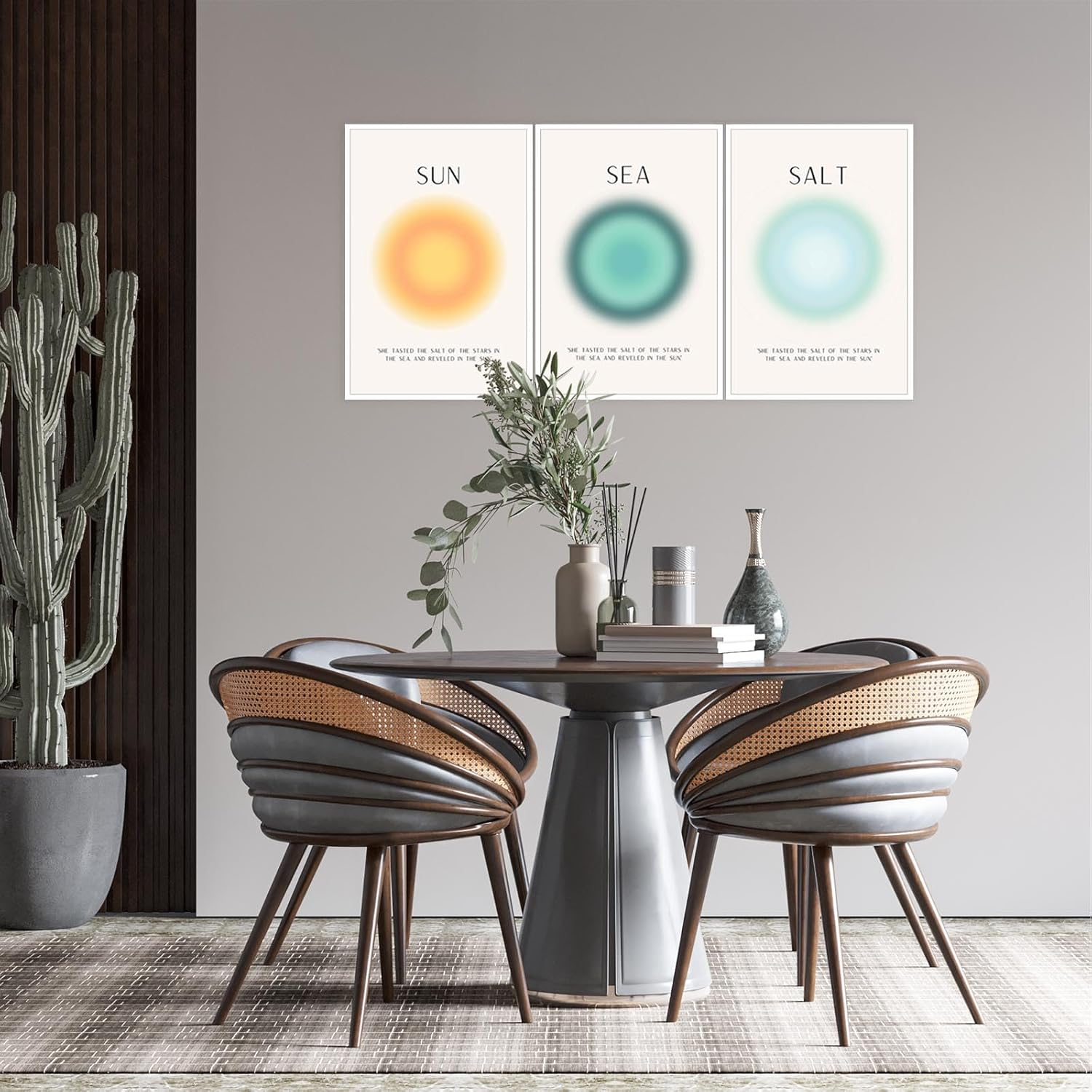Sun Salt and Sea Aura Posters Coastal Canvas Wall Art Minimalist Beach Prints Trendy Ocean Beachy Colorful Abstract Aura Mind Body Soul Aesthetic Decor Bedroom Yoga 3 Set 12X16In Unframed
