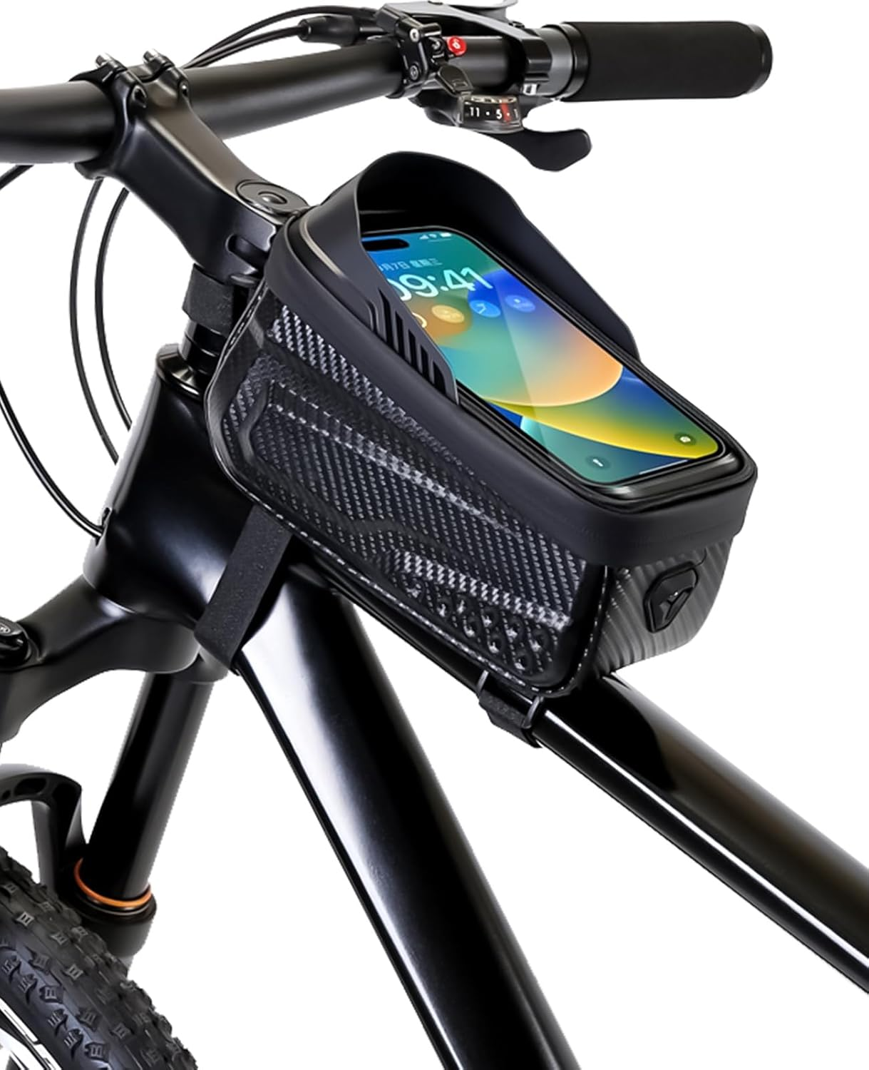 Bike Phone Mount Bag EVA Hard Shell Waterproof TPU Touchscreen Front Frame Bag with Sunshade Fits Phones Smaller than 6.8 Inches (Tail Pack)