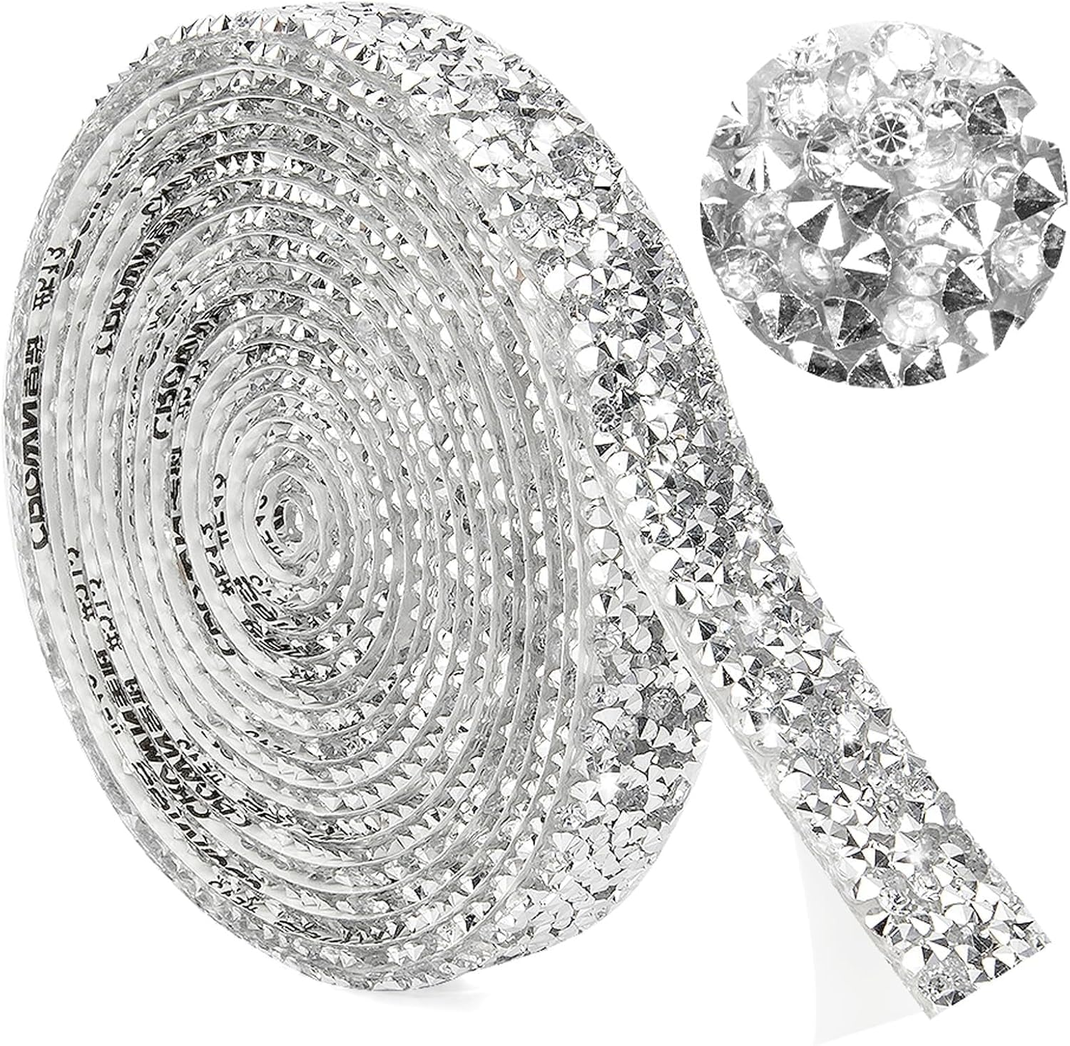 1 Yards Resin Rhinestone Ribbons Self Adhesive Diamond Ribbon Crystal Strips Roll Silver Glitter Resin Diamond Belt Bling Rhinestone Rope for DIY Art Crafts (Silver, One Size) image number 6