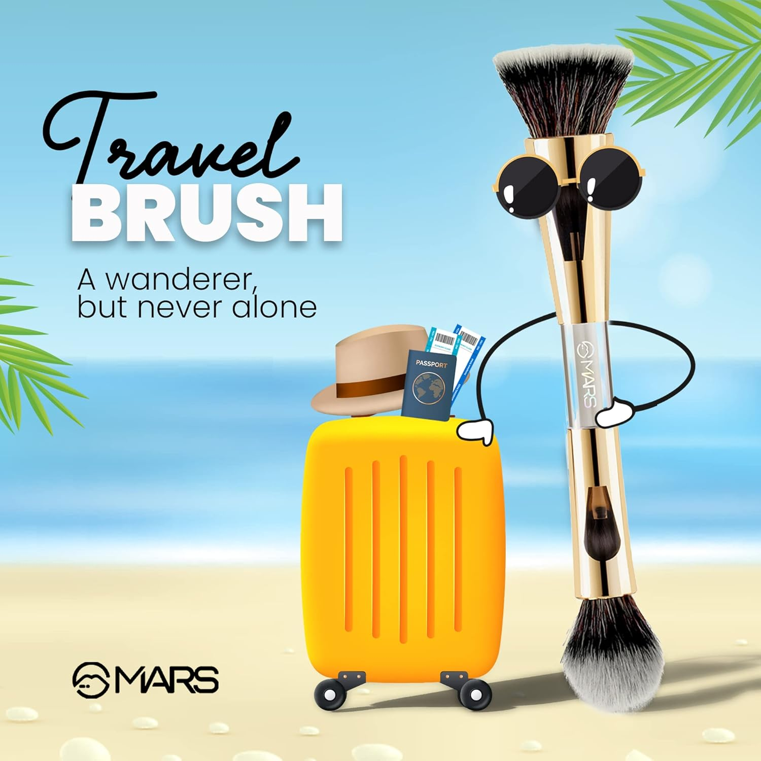 MARS 4 in 1 Travel Brush with Foundation Brush, Powder Brush, Eyeshadow Blending Brush & Flat Brush | Soft Bristles Makeup Brushes Set for Women image number 1