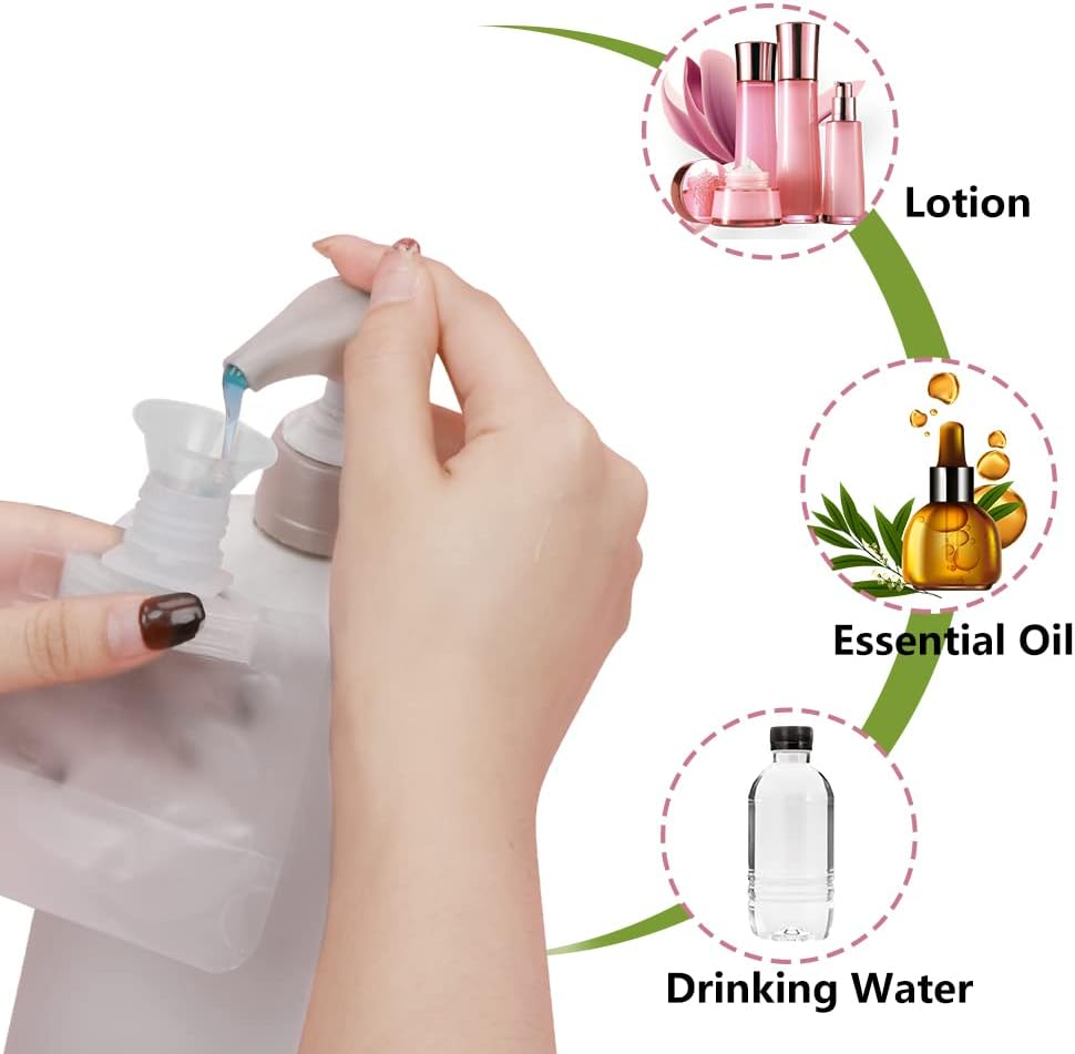 UHAPEER 32 Pcs Portable Travel Fluid Bags, Travel Refillable Empty Squeeze Pouches with Funnel, Plastic Travel Fluid Pouches for Toiletries, Portable Spout Pouches for Lotion Shampoo Face Cream