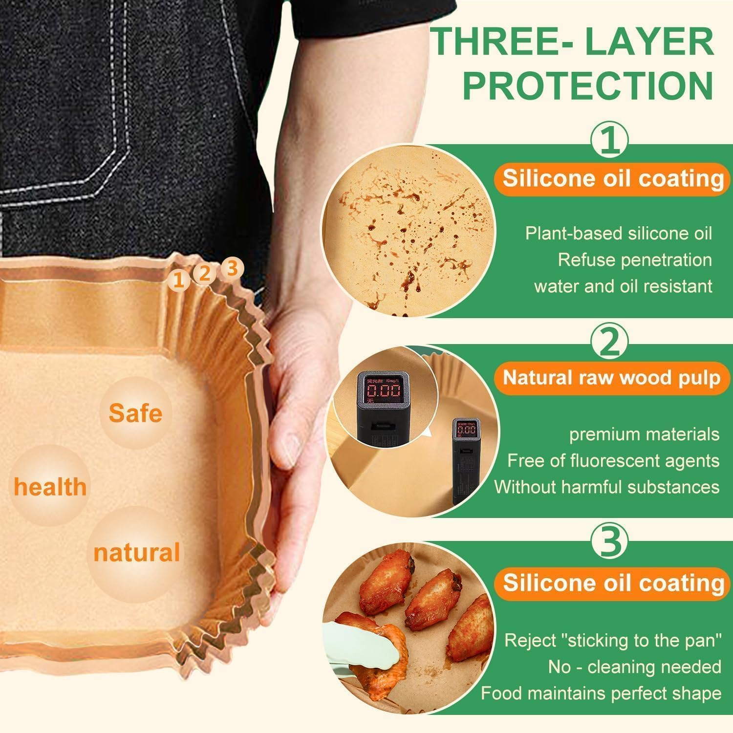 250 Pcs Air Fryer Liners Square 20-25 Cm Disposable Air Fryer Paper for 5&ndash;8 Litre Airfryers, Non-Stick Adjustable Fit for Philips, Ninja, Tefal, Oven & Microwave Oil Free Cooking - 5-8 Inch image number 5