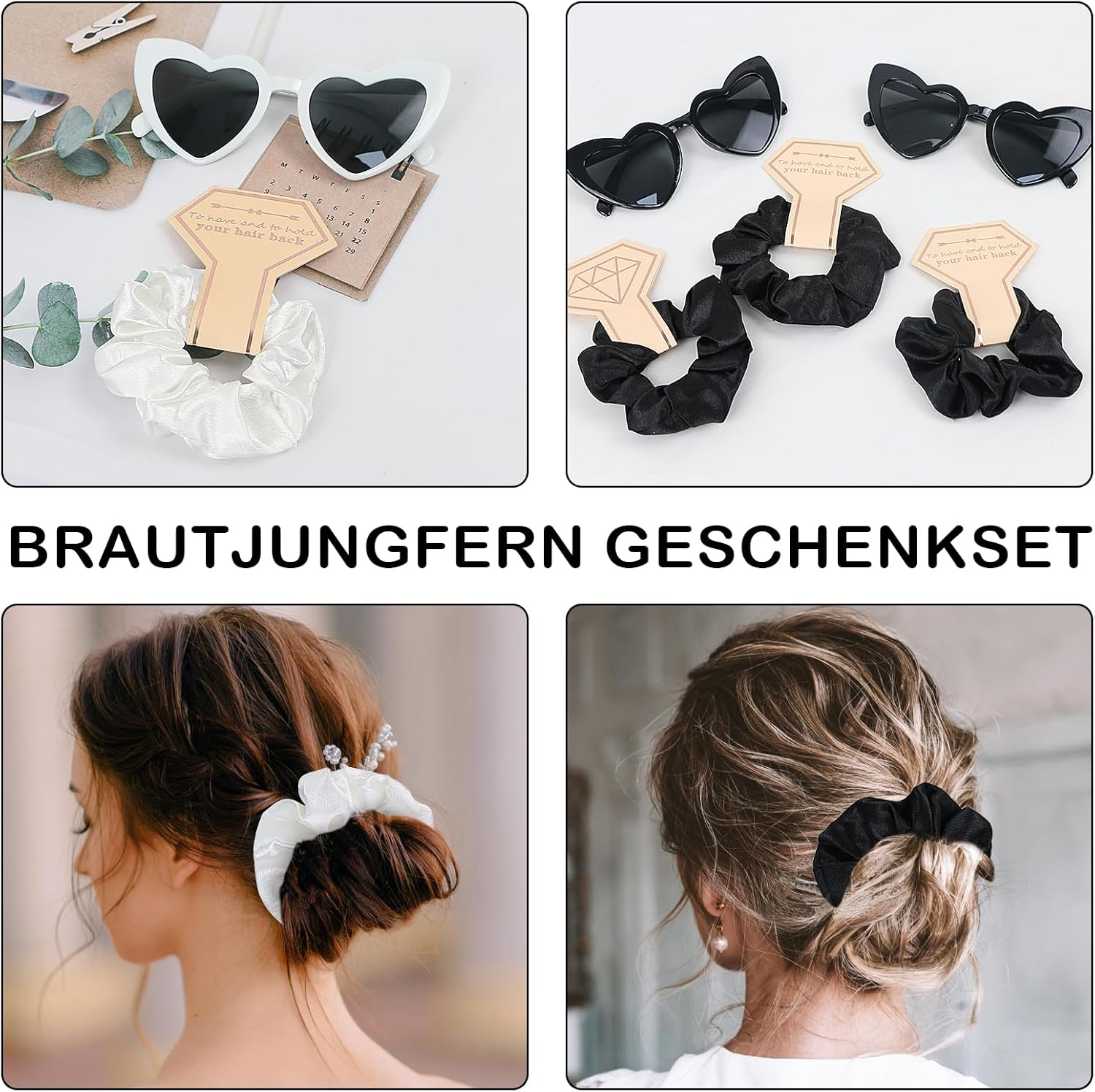 LACGO Pack of 21 Glasses Team Bride Hair Scrunchies Bridesmaids Gift Set 7Satin Scrunchies Hair Bobbles + 7 Sunglasses + Bride Team Bride Tattoos for Wedding Bridal Shower Hen Night Black image number 1