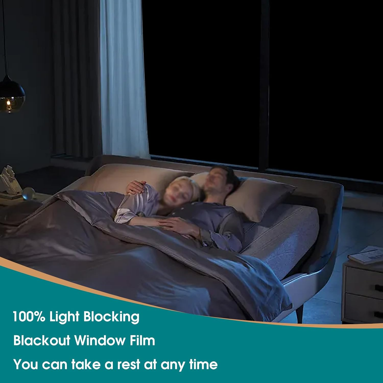 Blackout Window Film - 100% Privacy Blackout Window Cover, UV Heat Light Blocking Window Tint for Daytime Sleep Room Darkening Sun Control (Black, 50Cm &times; 5M) image number 5