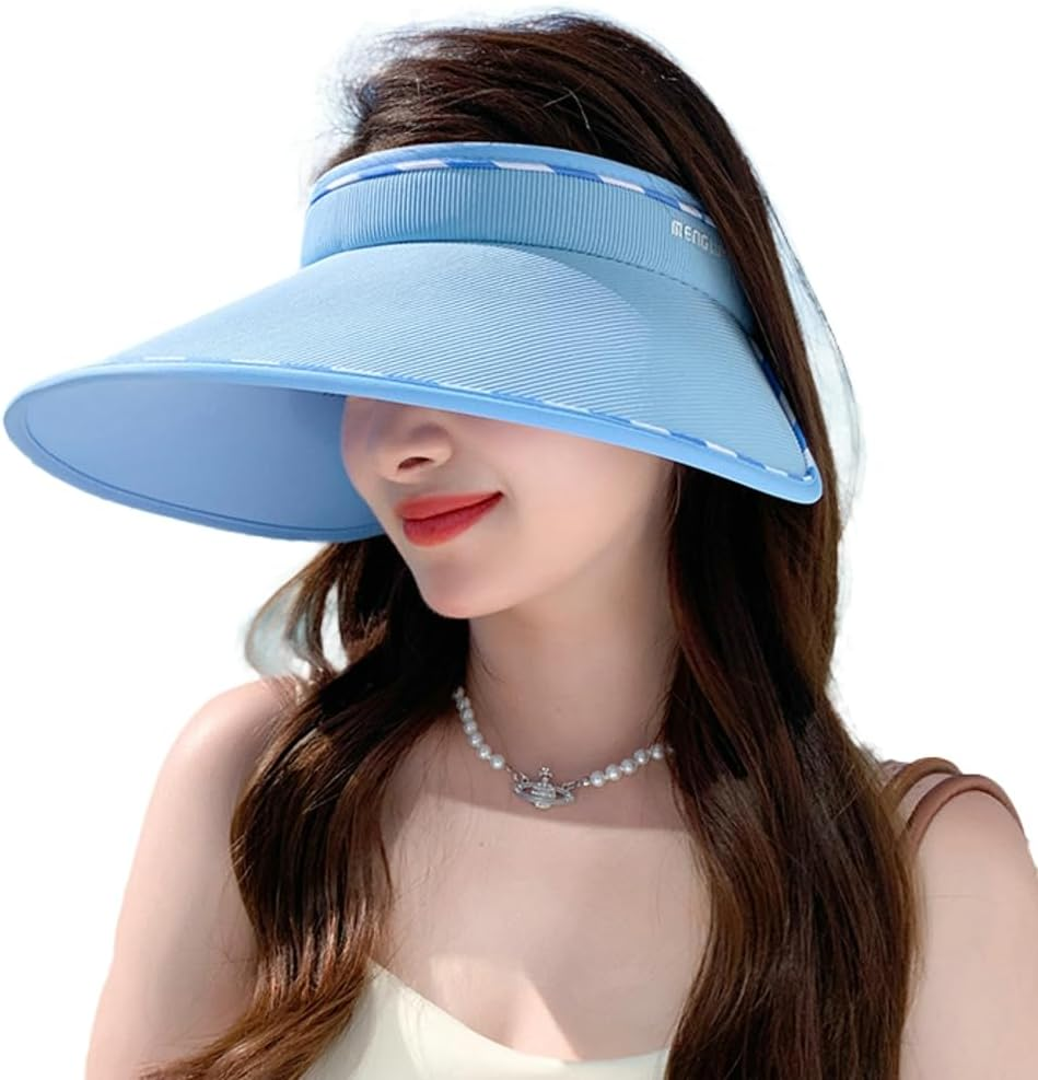 Sun Visor Hats for Women Wide Brim UPF 50+ UV Sun Protection Visor Hats Casual Adjustable Roll up Summer Beach Caps