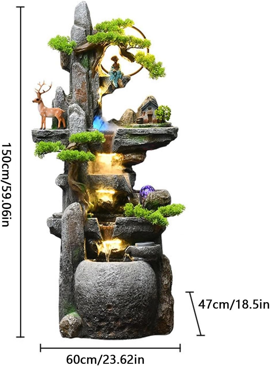 Outdoor Fountain Water Fountain Indoor - Floor Standing with Jar Small Feng Shui Zen Waterfall W/LED Light & Soothing Sounds for Office Home Decor image number 4