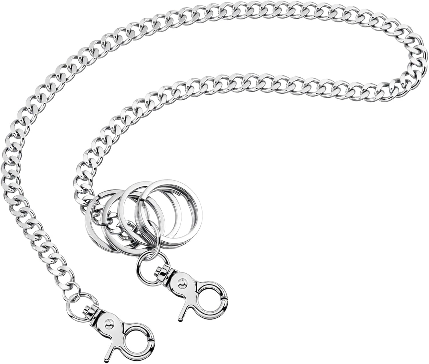 Wallet Chain Heavy Duty Pocket Keychain 23 Inch with 5 Keyrings Punk Trousers Pants Chain for Pants Keys Belt Goth Accessories (Silver) image number 6