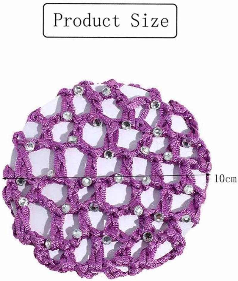 SHTGOI Pack of 2 Hair Net Bun with Rhinestone Bun Hairstyle Aid Fabric Knot Net Glitter Crystal Hair Nets Hairstyles Elastic Bun Net for Girls Women Ballet Gymnastics Figure Skating Dance Light Purple image number 2