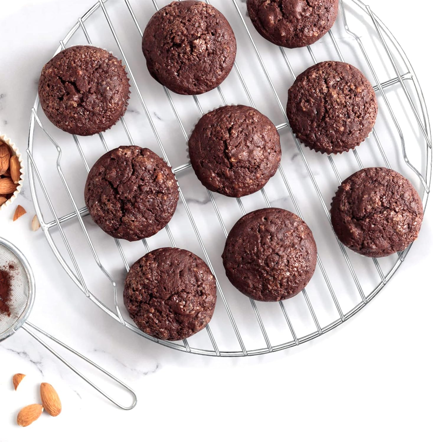 Herogo Cake Rack, Pack of 2 Cake Rack, Cooling Rack Made of Stainless Steel, round Cooling Rack for Cooling, Baking, Cooking, Steaming, Rustproof & Smooth Edge, Oven and Dishwasher Safe, Metal Silver, Diameter 23 Cm image number 5