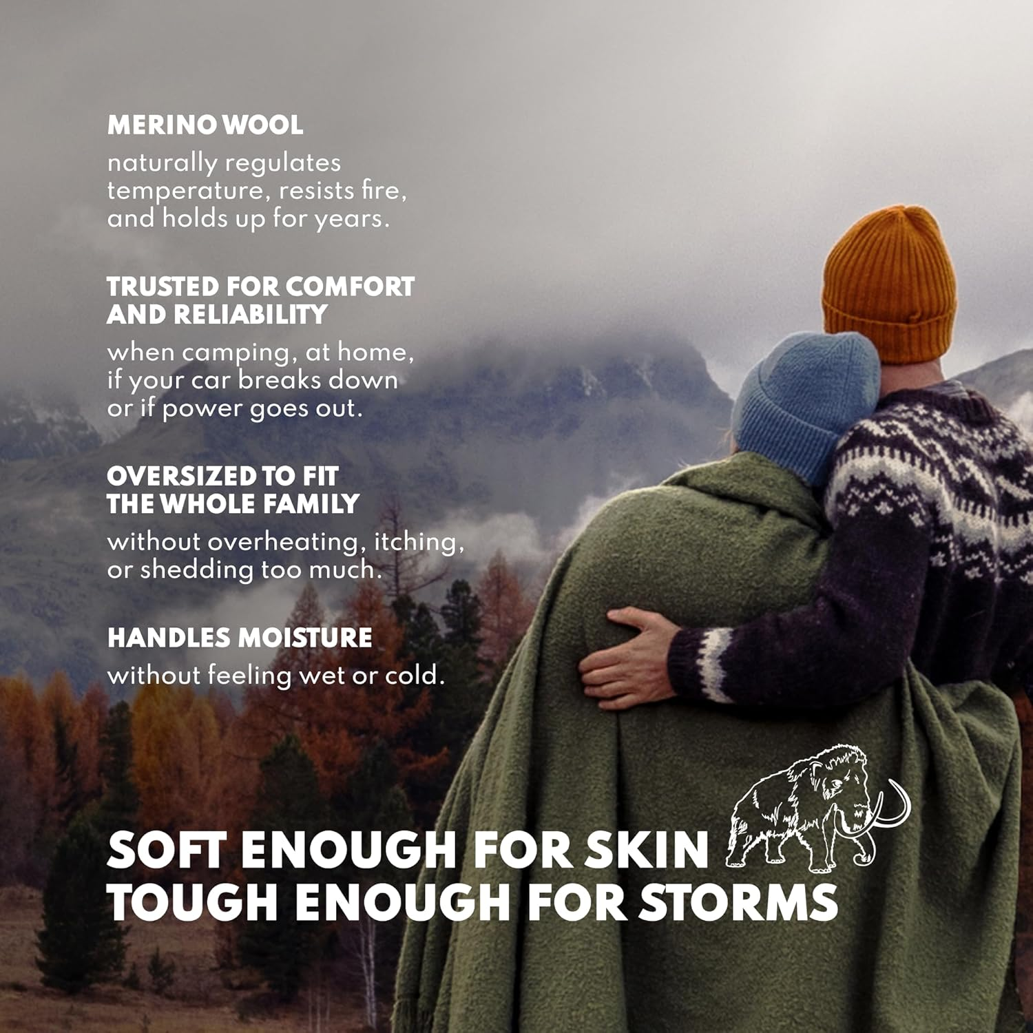 Woolly Mammoth Woolen Co. | Extra Large Merino Wool Camp Blanket | Perfect Outdoor Gear | Bedroll for Bushcraft, Camping, Trekking, Hiking, Survival, or Throw Blanket at the Cabin (Gray), 66" X 90" image number 6