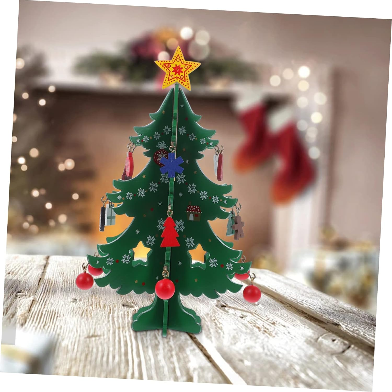 GARVALON Decorative Mini Xmas Tree Model Wooden Christmas Tree Ornament for Holiday Home for Bedrooms and Christmas Displays