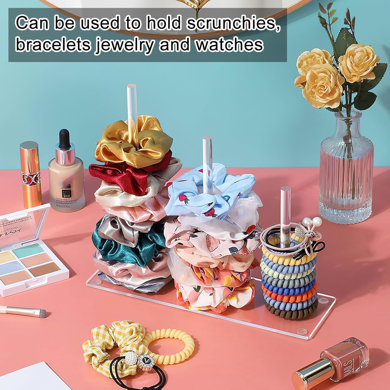 Acrylic Scrunchie Holder Stand Transparent Display Hair Accessories Organiser Clear Hair Tie Organiser Storage Hair Tie Store Scrunchie Holder for Women Teenager Girls Gifts image number 2