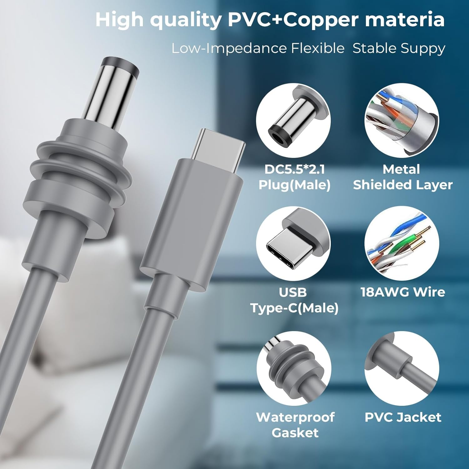 Starlink Mini Cable 5M, PD 100W Starlink Mini USB C to DC Power Cable, USB Type C to DC Cable for Starlink Mini, Waterproof, image number 4