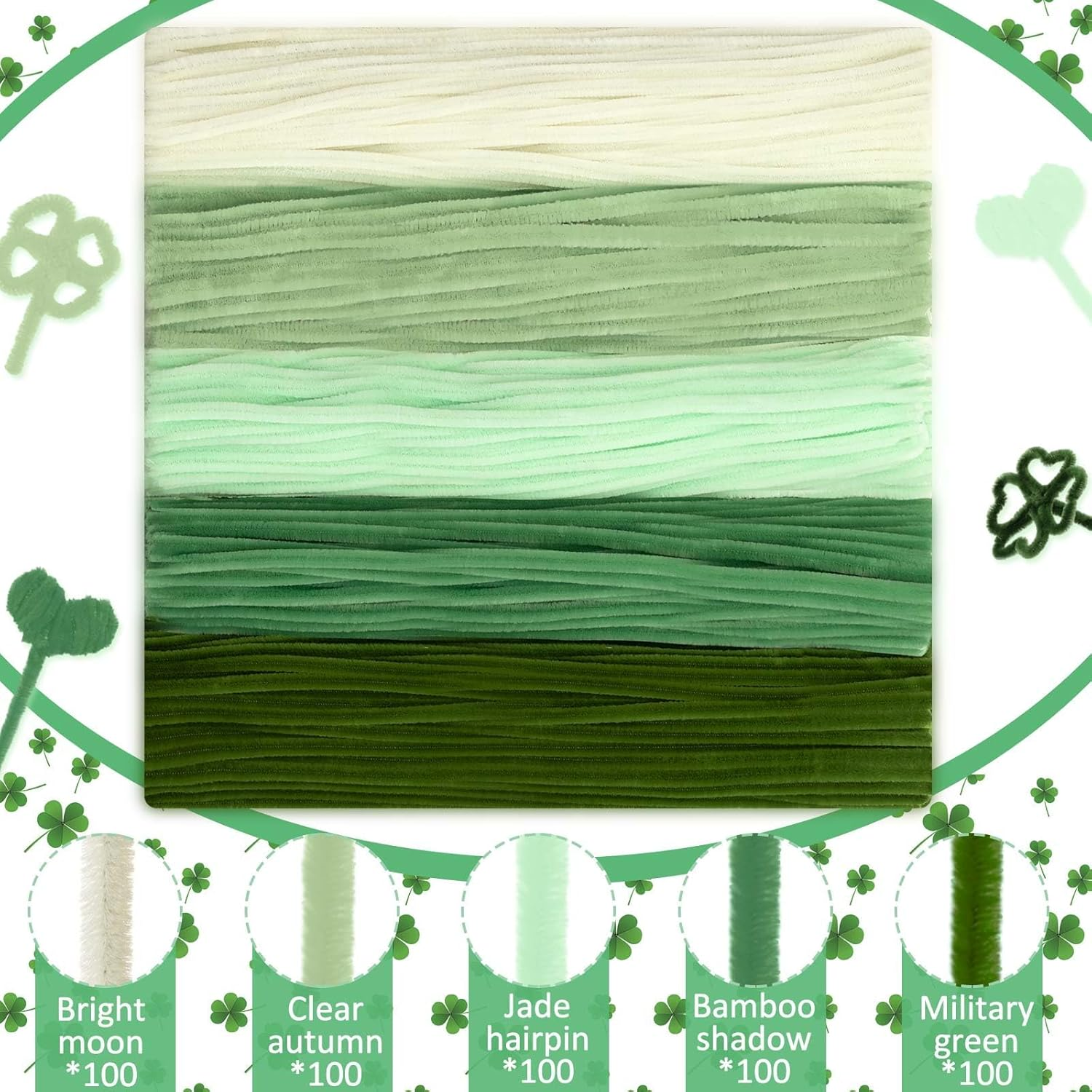 500 Pieces Pipe Cleaners Chenille Stems for Flowers Craft Supplies Bulk Fluffy Fuzzy Sticks for DIY Art Projects Creative Gift Wrapping Party Decorations(Boho Green,12 Inch) image number 3