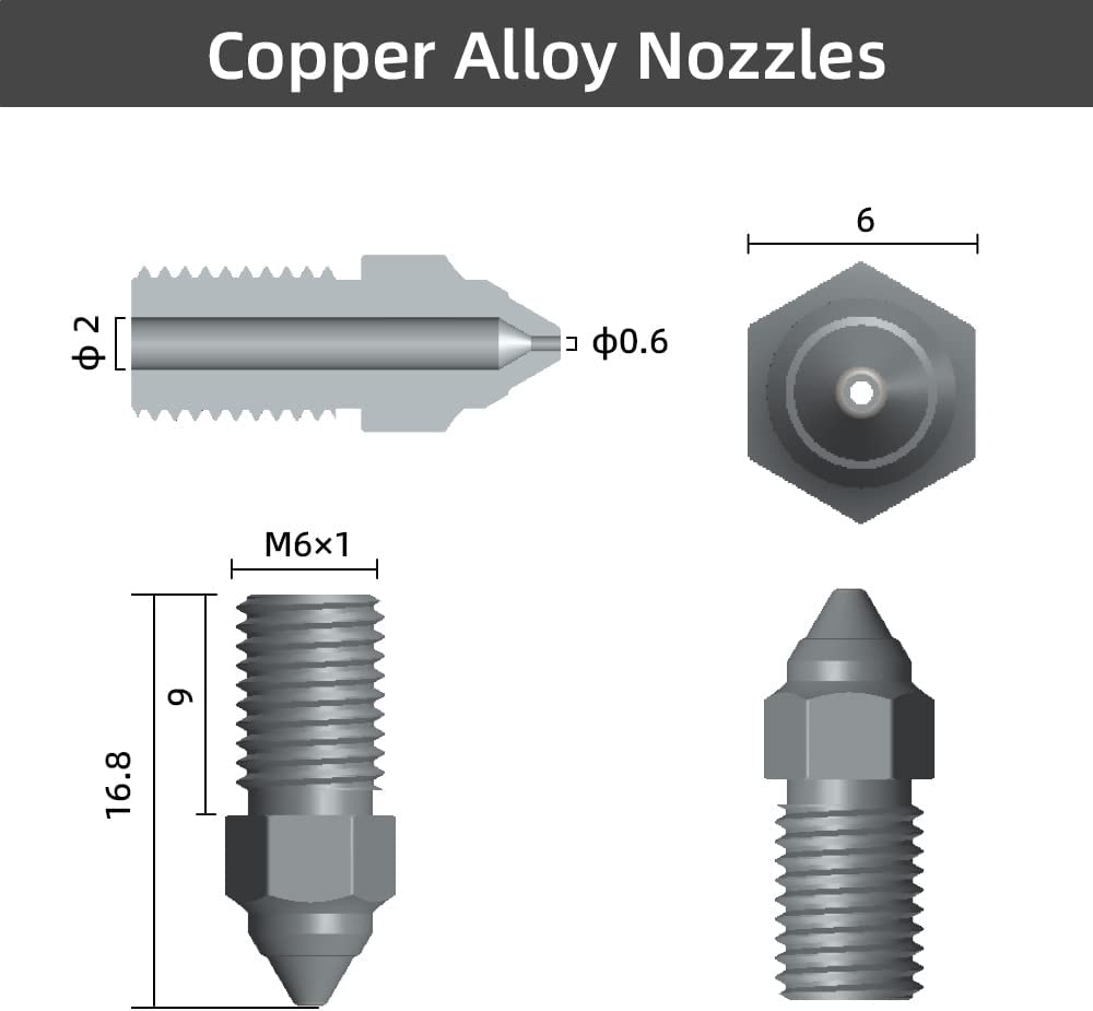 Creality Ender-3 V3 SE 0.4Mm Nozzles + 0.6Mm High-Speed Nozzles for Spider Hotend, 3D Printer Accessories Extruder Nozzle for Spider 1.0 High-Temperature and High-Speed Hotend, Ender-7/Ender-5 S1 image number 3