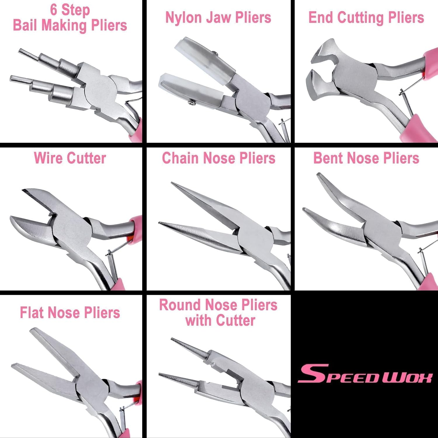SPEEDWOX 8Pcs Jewelry Making Pliers Set Flat Nose Pliers Smooth Jaw & Serrated Jaw Wire Looping Pliers End Cutting Pliers Wire Cutter Chain Nose Pliers Bend Nose Pliers round Nose Pliers with Cutter image number 5
