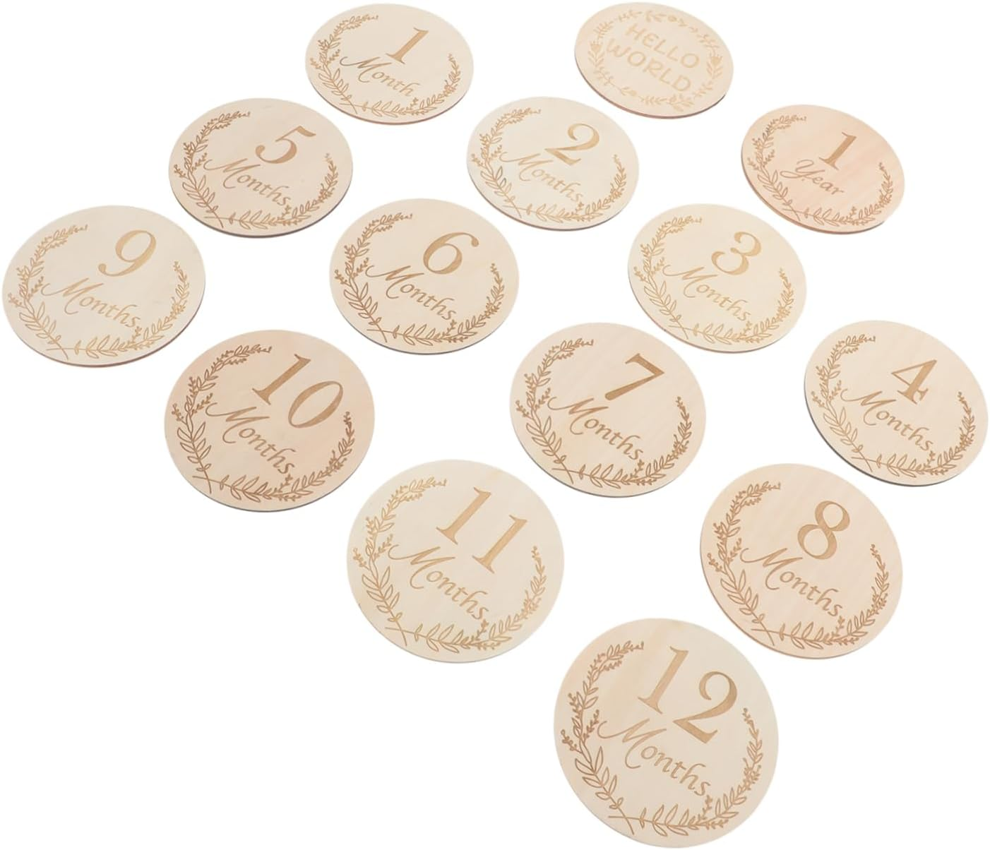 14Pcs Wooden Milestone Cards for Monthly Growth Recording Birthday Photo Props Unisex Newborn Keepsake with Fine Grain Design image number 2