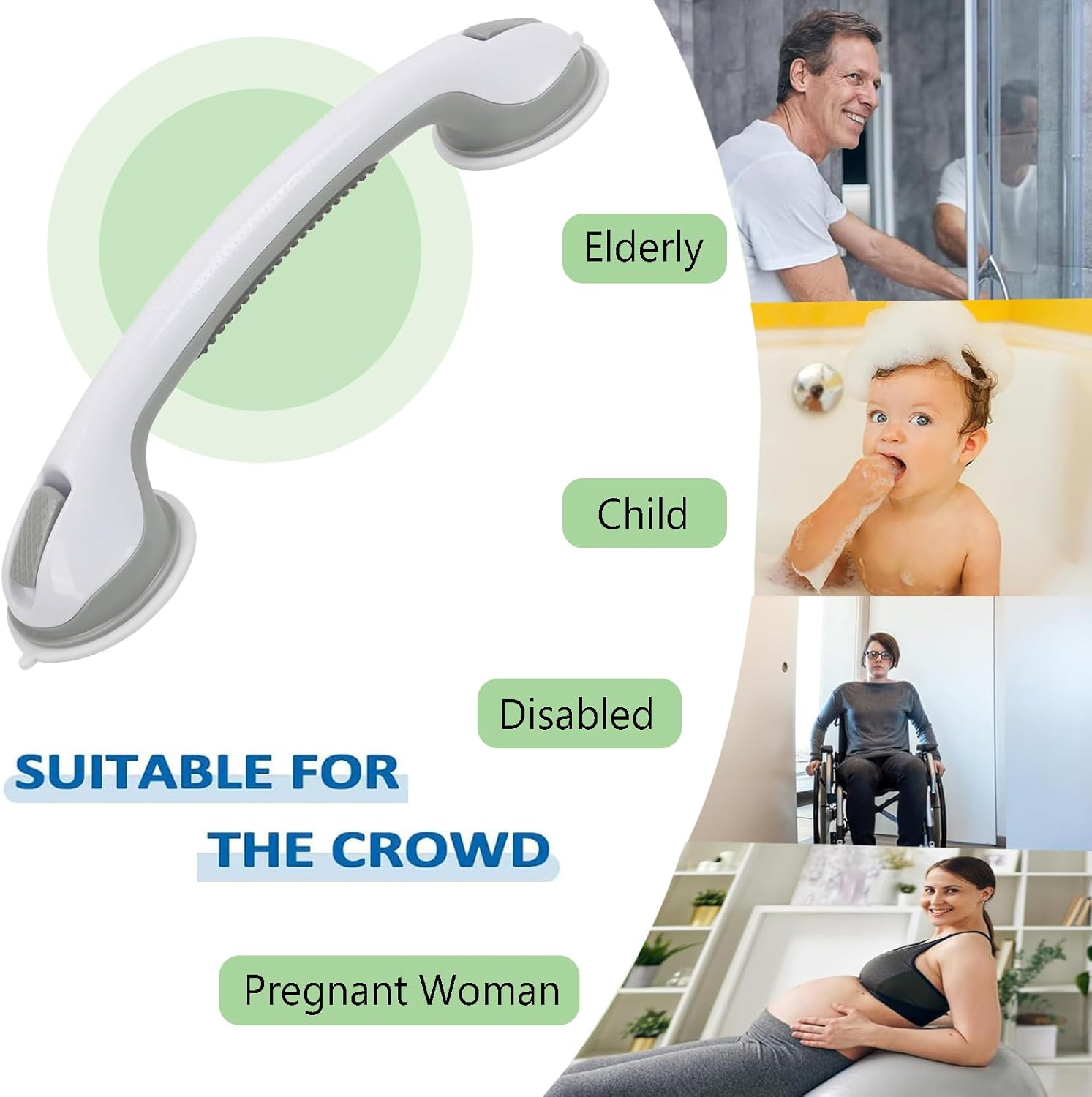 Suction Grab Rod for Showers and Bathtubs - Set of 2 Heavy Duty Shower Handles - Removable Handrails for Seniors - Bathroom Safety Grip - No Drilling Needed - Waterproof - Grey image number 3