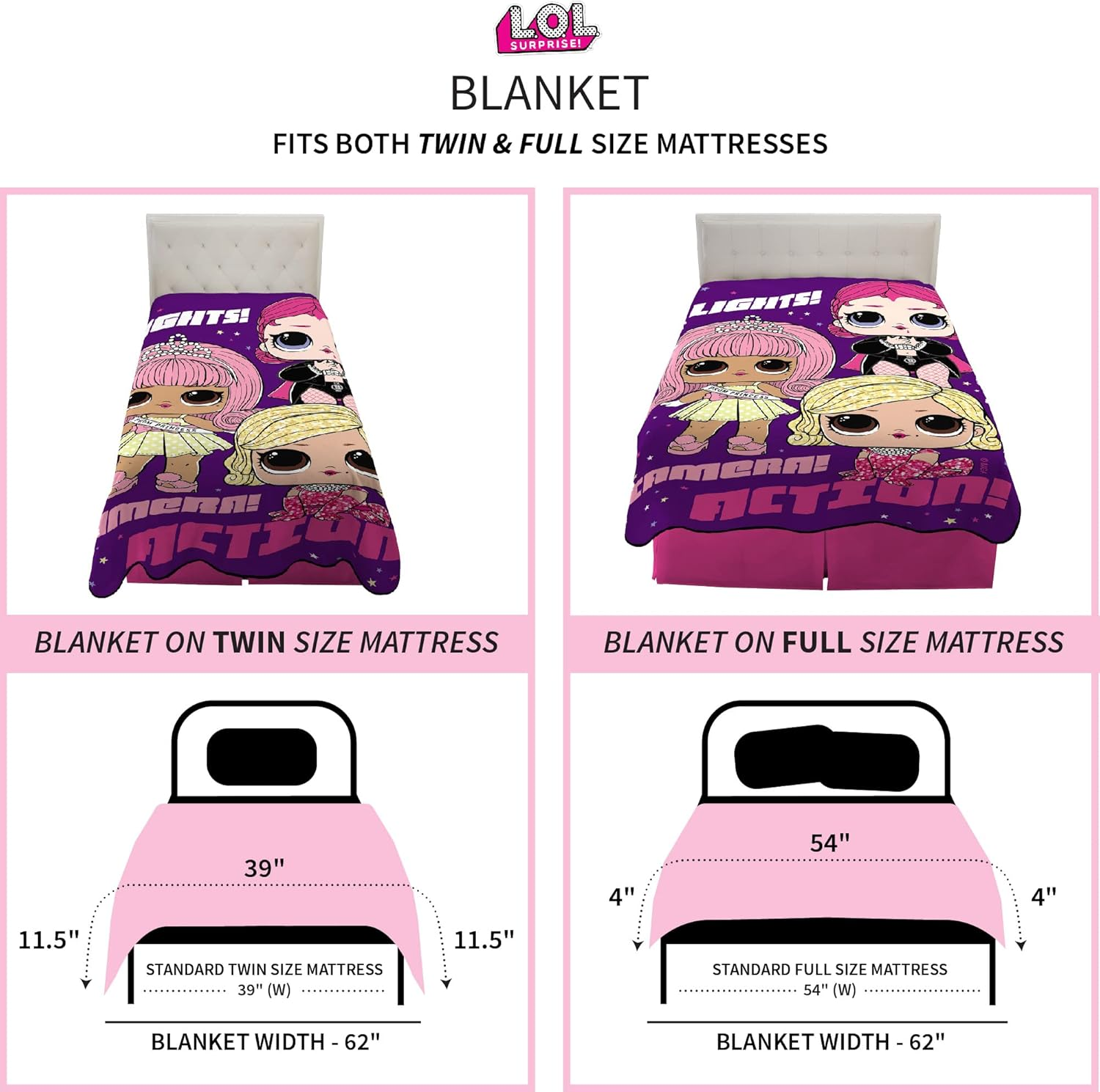 Franco Kids Bedding Super Soft Plush Micro Raschel Blanket, 62 in X 90 In, LOL Surprise - Lol Surprise image number 2