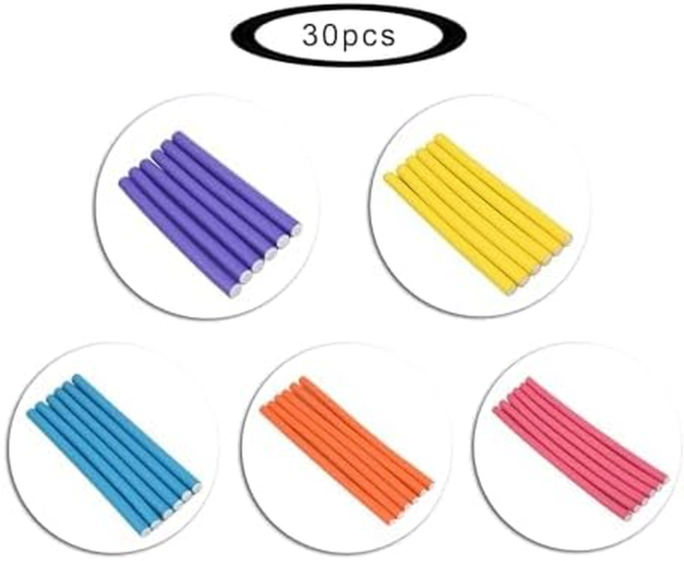 30 Pieces Flexi Curling Rods No Heat Hair Curlers 9.45 Inch Hair Curlers for Short, Medium and Long Hair (5 Colors) image number 3