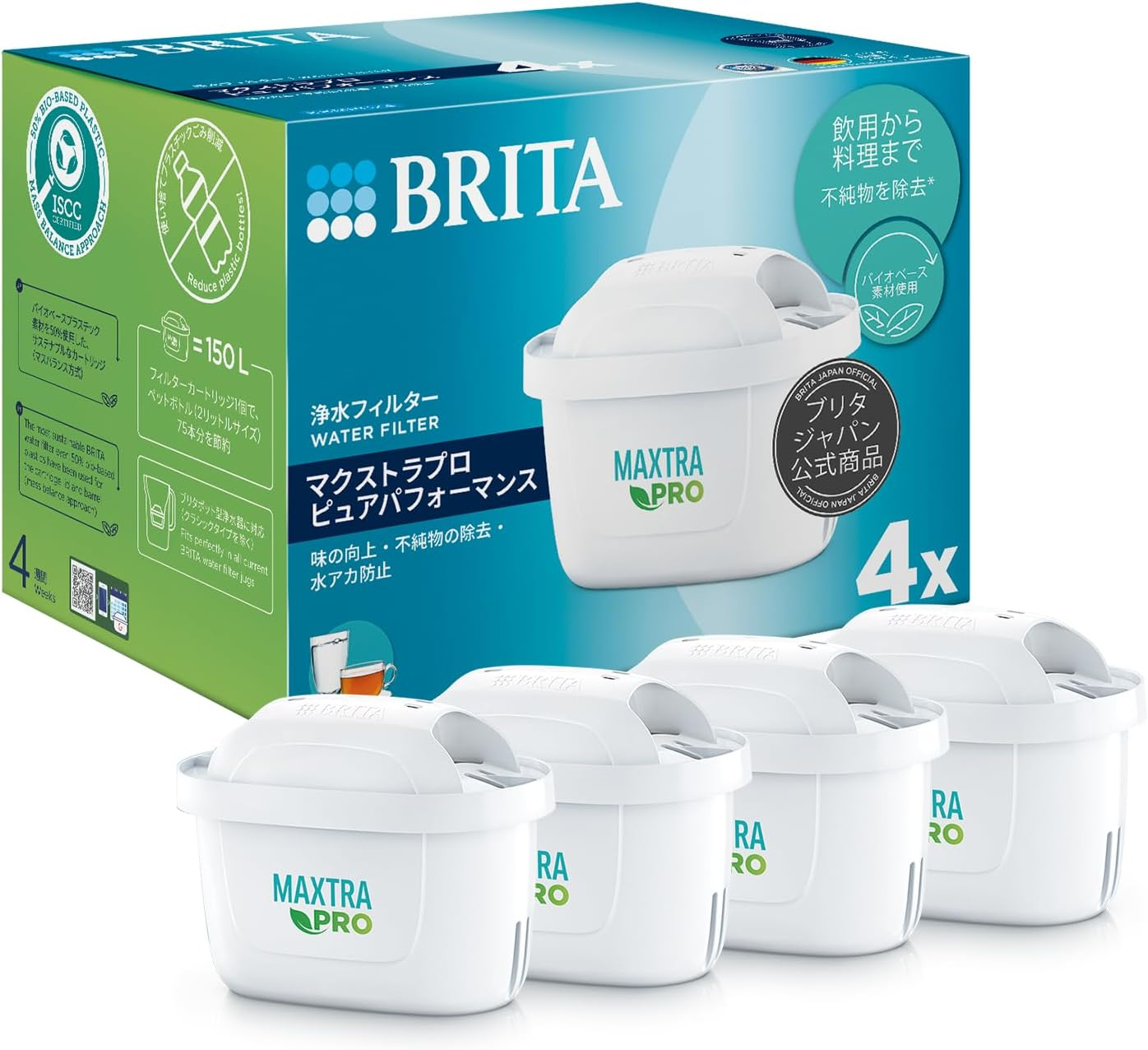 Brita Cartridge Water Purifier, Pot Type, Replacement, 4 Pieces, PFOS/PFOA Removal Tested, Maxtra Pro Cartridge, Pure Performance image number 1