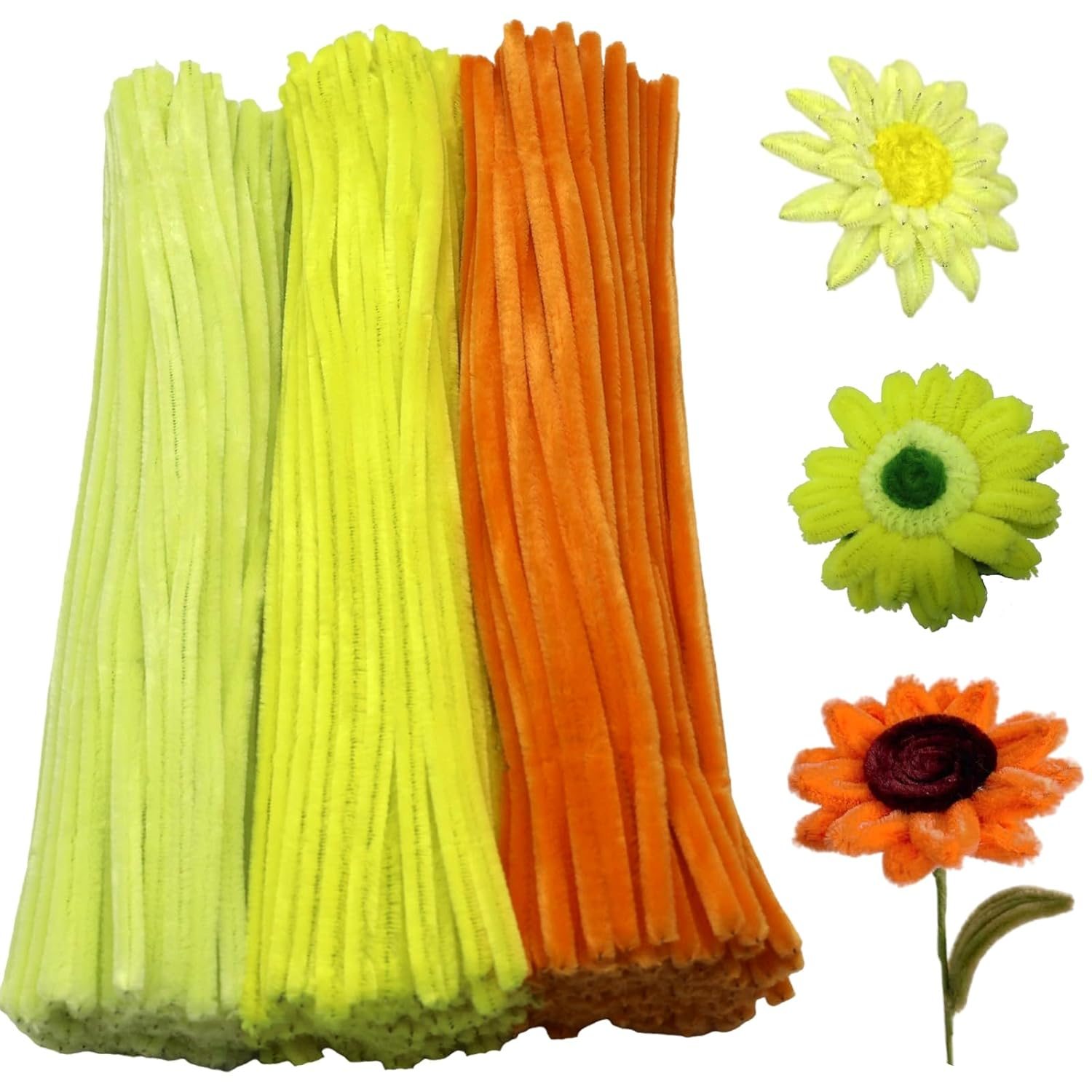 300 Pieces Shades of Yellow Pipe Cleaner Craft Set 3 Assorted Colors,Thick Fuzzy Chenille Stem Pipe Cleaners for DIY Craft Flower Projects Holiday Decorations - Blue Series image number 2