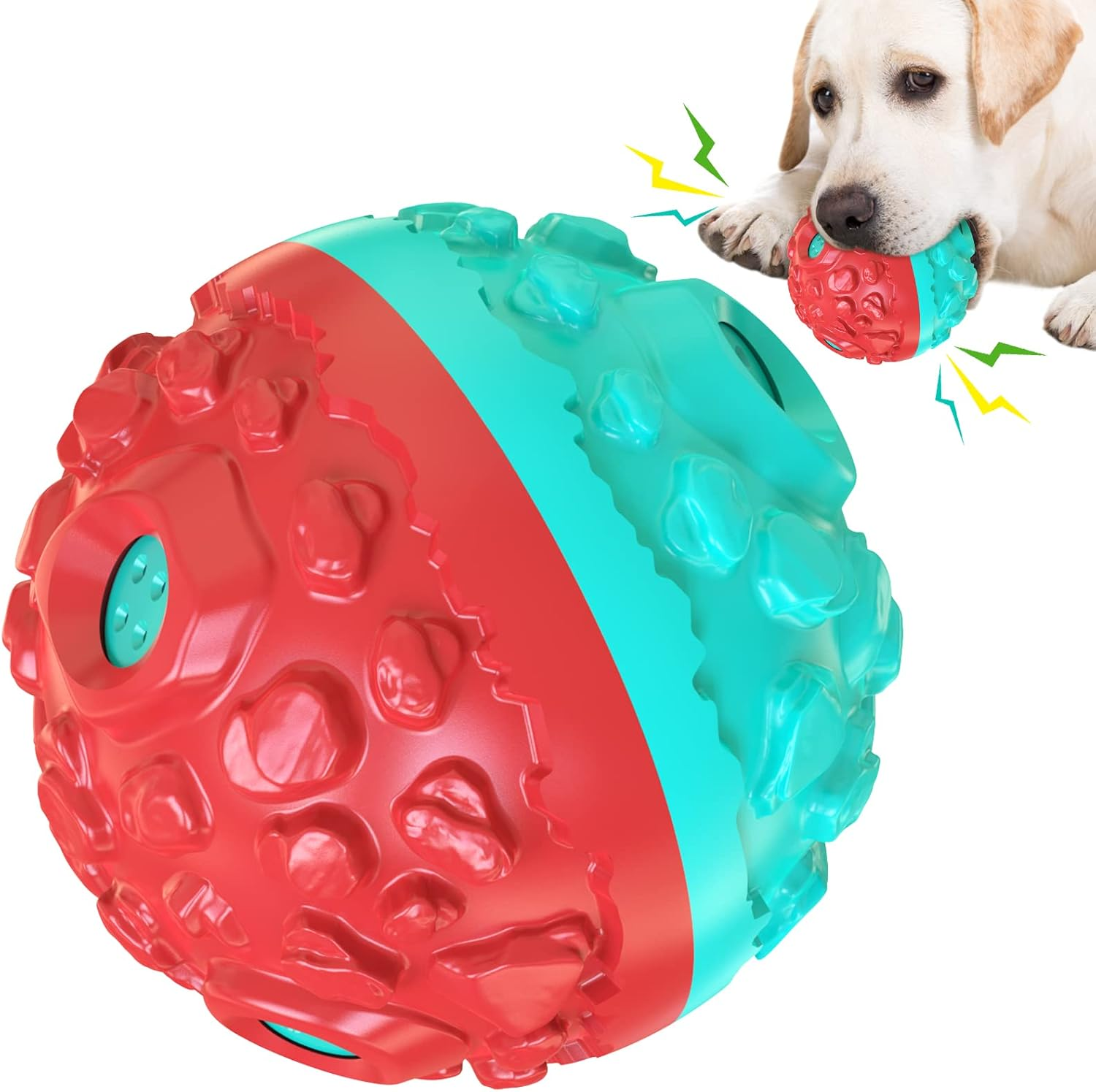 CYBERNOVA Interactive Durable Dog Ball Toys,Dog Chew Ball, Fun Squeaky Sound Ball for Small Medium Large Breeds (Black+ Lake Blue)