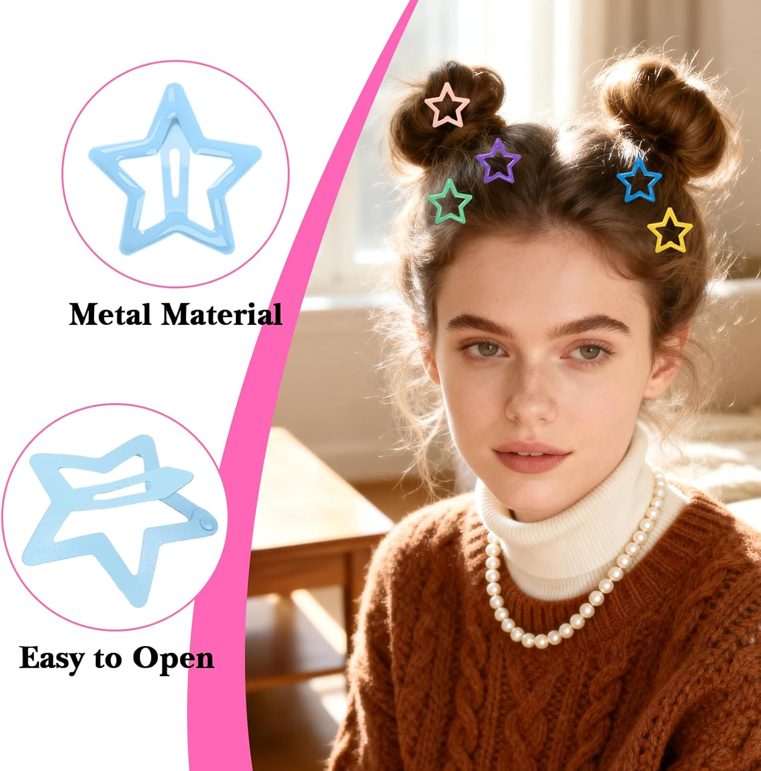 Pack of 100 Star Hair Clips, Colourful Hair Clips Stars Y2K Hair Accessories, 3.1 Cm Metal Pentagram Hair Clips, Non-Slip Hair Clips with Hollowed Stars, Cute Hair Accessories for Girls Women image number 4