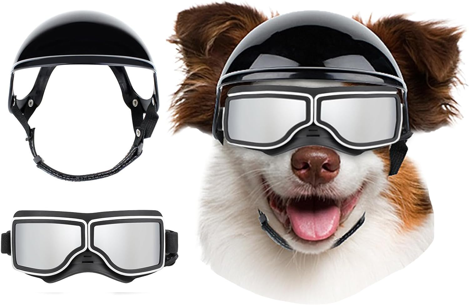 IUOUTG Pet Dog Helmet and Dog Goggles Summer Male Dog Motorcycle Helmet Goggles Dome Pets Helmet Dog Sport Hat for Medium Large Dog Outdoor Riding image number 1