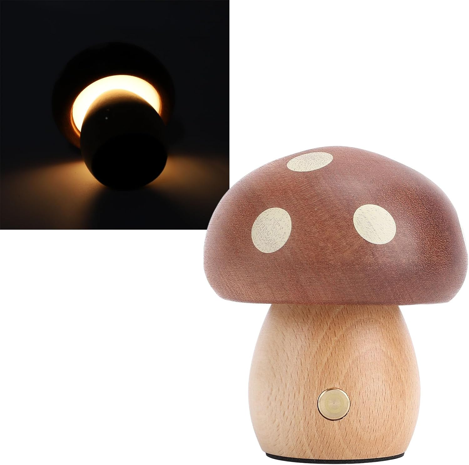 Jectse LED Wooden Mushroom Table Lamp Stepless Dimming Nightstand Lamp for Bedroom Home Decoration image number 3