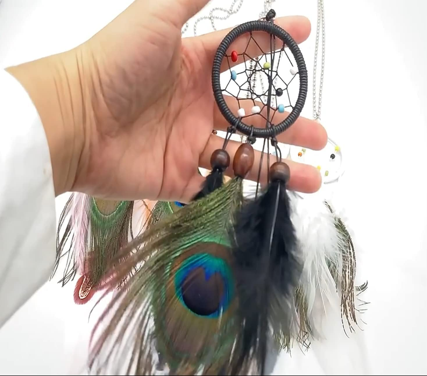 Dream Catcher Car Rear View Mirror Pendant Car Charm with Crystal Beads Small Dream Catchers for Rearview Mirror Hanging Kids Bedroom Decor (Black)