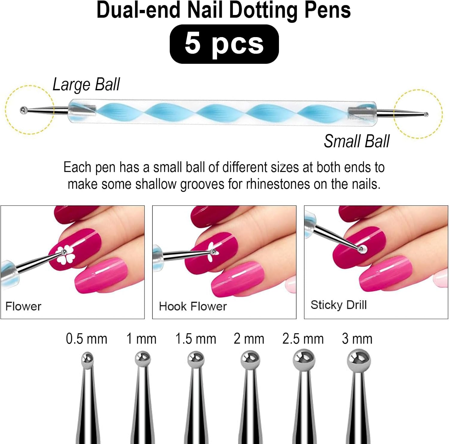 20 Piece Nail Brush Set with Dotting Tool, Nail Art Brush Set for Gel Nails - Professional Nail Design Accessories, Acrylic Brush for Nails, Nail Care Pen & Nail Art Accessories image number 5