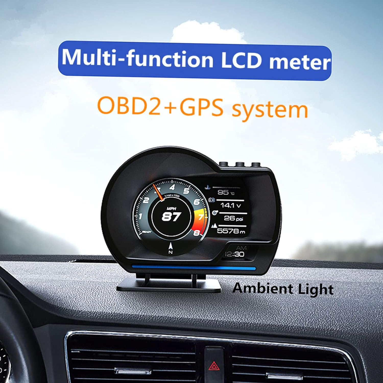 Car HUD Display, OBDⅡ+GPS Smart Gauge High Definition Speedometer Car Diagnostic Tool OBD Fault Code Elimination Driving Computer Overspeed Fault Alarm for All Vehicles image number 2