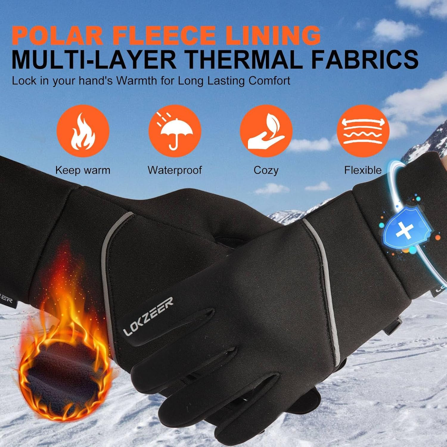 Winter Cycling Gloves for Men Women: Wind Waterproof Thermal Gloves with Touchscreen & Anti-Slip Palm, Lightweight Warm Gloves for Biking, Running, Hiking & Winter Sports - Black image number 5