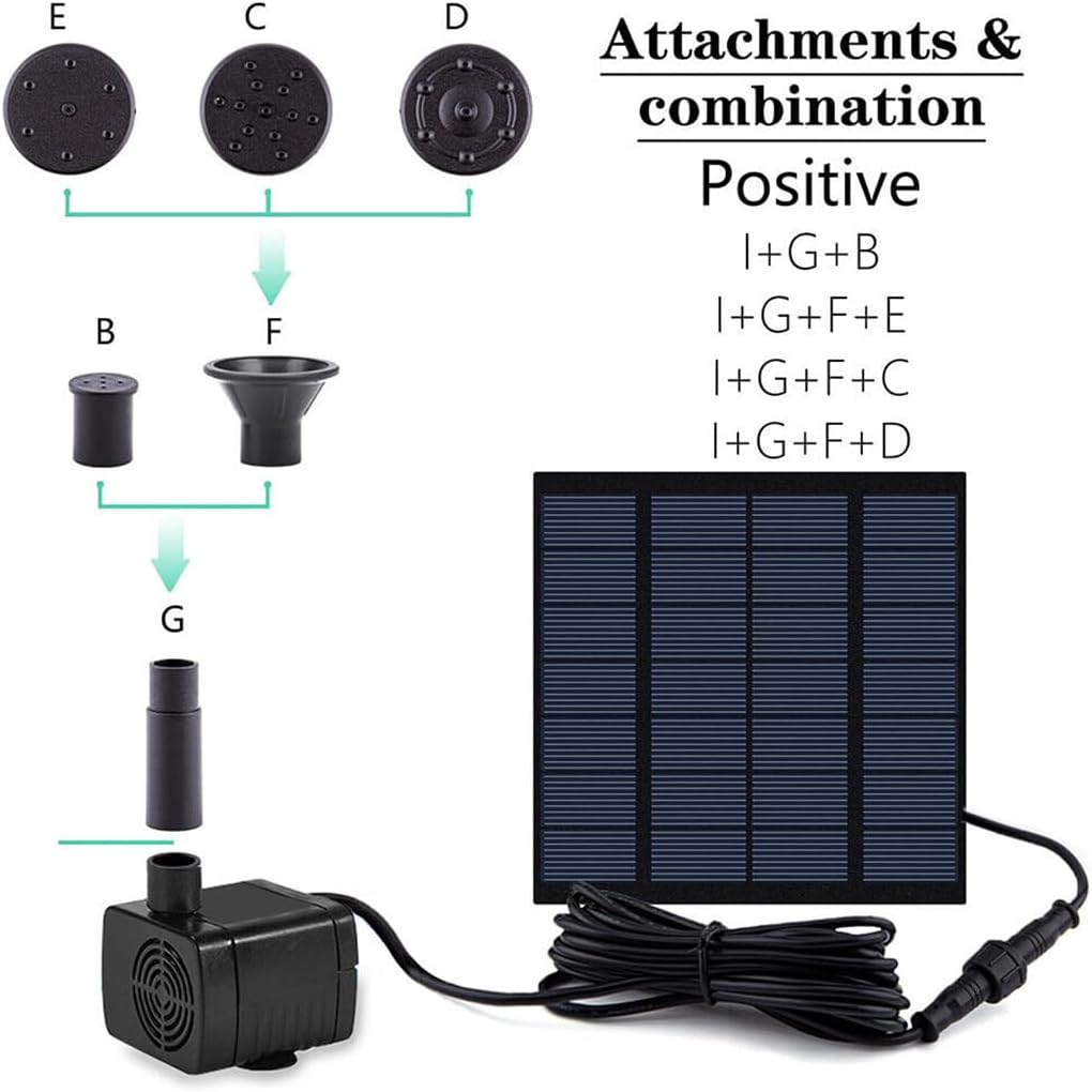 1.8W Solar Powered Water Feature Pump Garden Pool Pond Fish Aquarium Fountain& Filter with 4 Nozzles, 180L/H Flow 100Cm Lift for Ponds & Garden Decor image number 3
