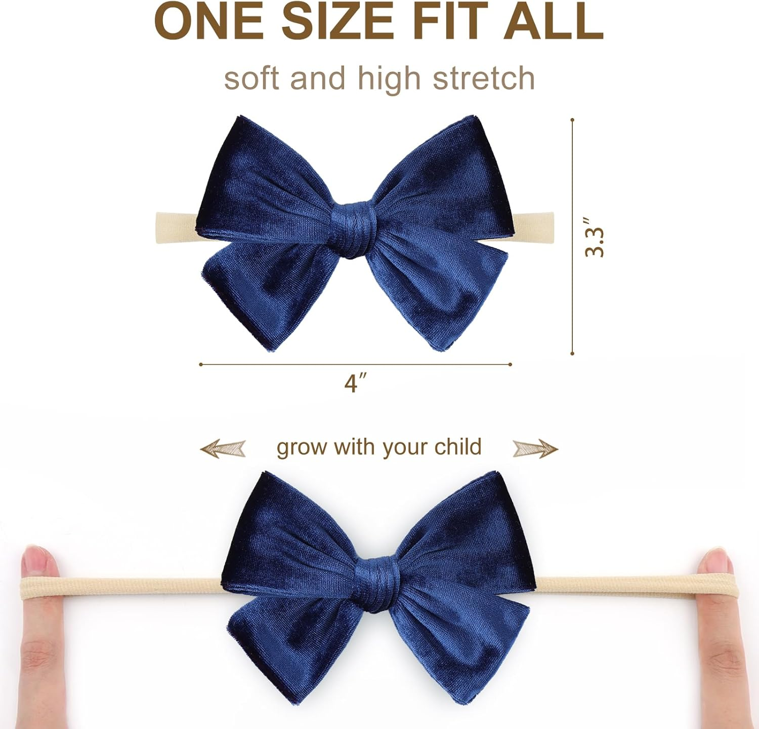 ONENINEDREAM Baby Girls 4" Velvet Hairband Handmade Tied Bow Elastic Nylon Hair Accessories, 3 Pcs Red, Green, Dark Green image number 3